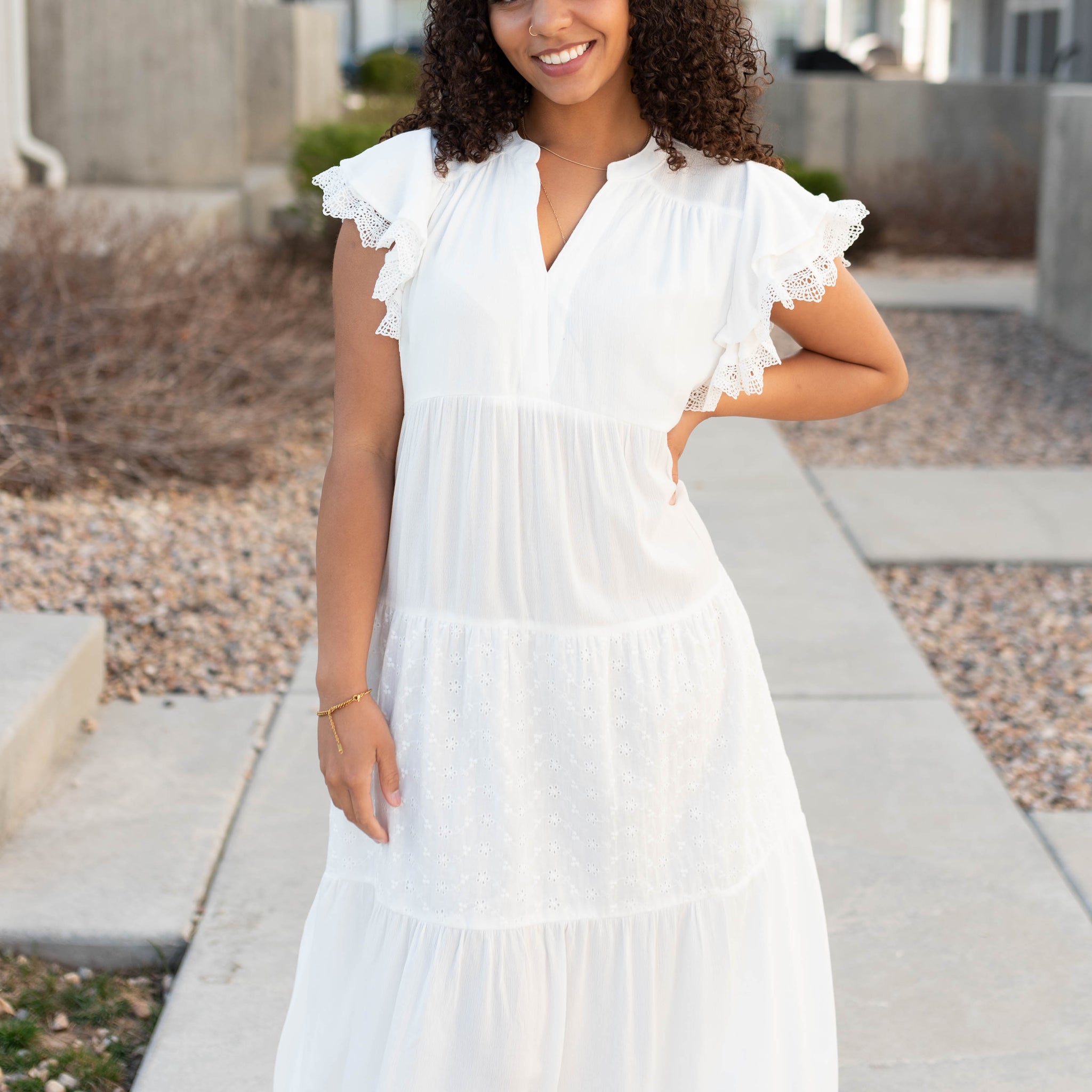 Laney White Ruffle Sleeve Dress