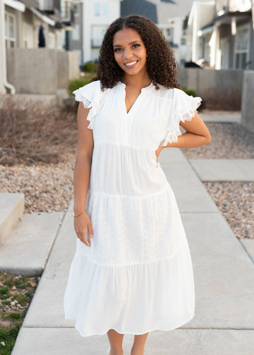 Laney White Ruffle Sleeve Dress