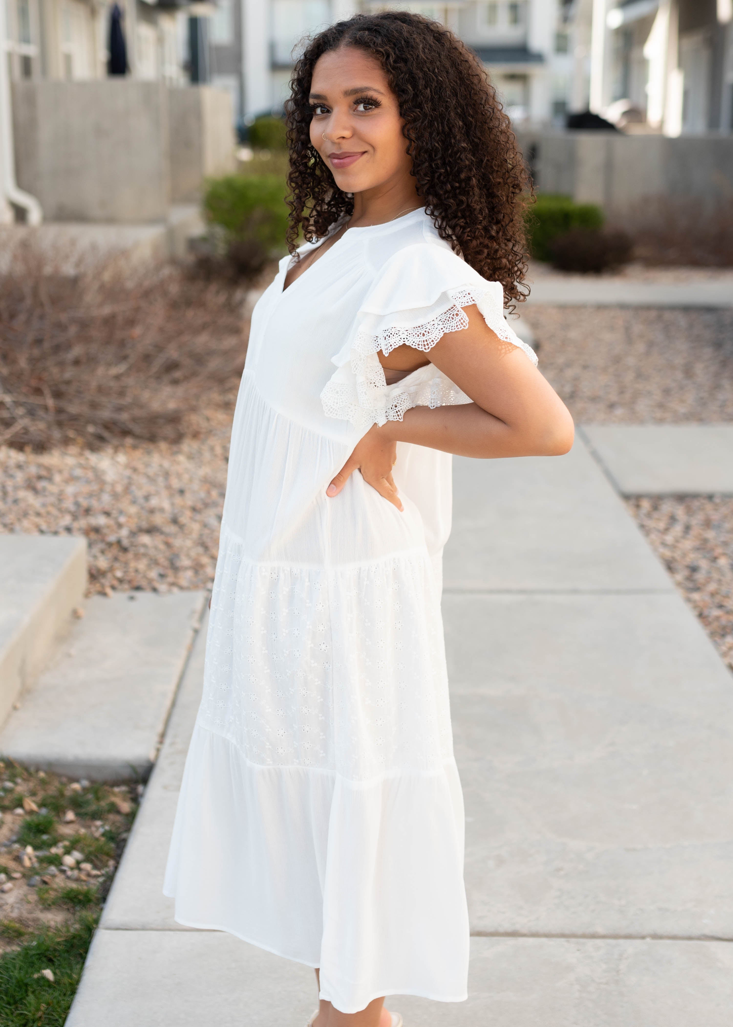 Laney White Ruffle Sleeve Dress