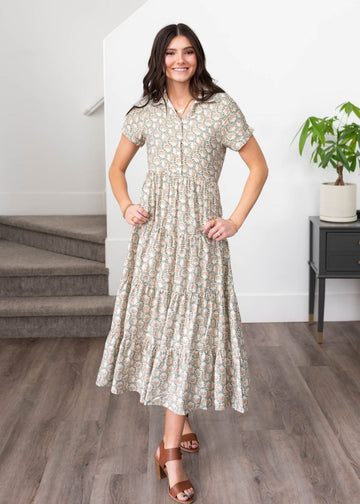 Lauretta Green Floral Collared Dress
