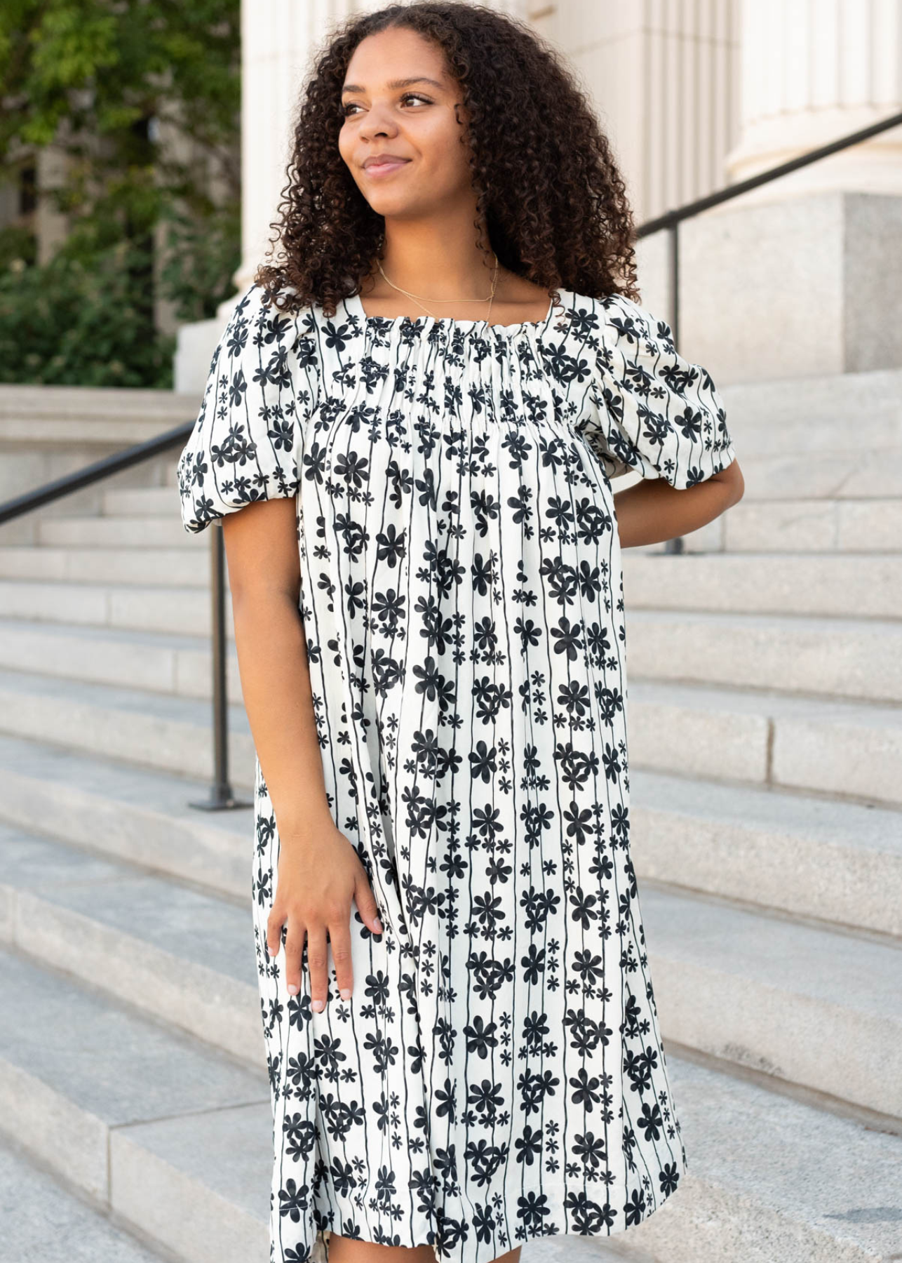 Lauryn Cream Black Floral Dress