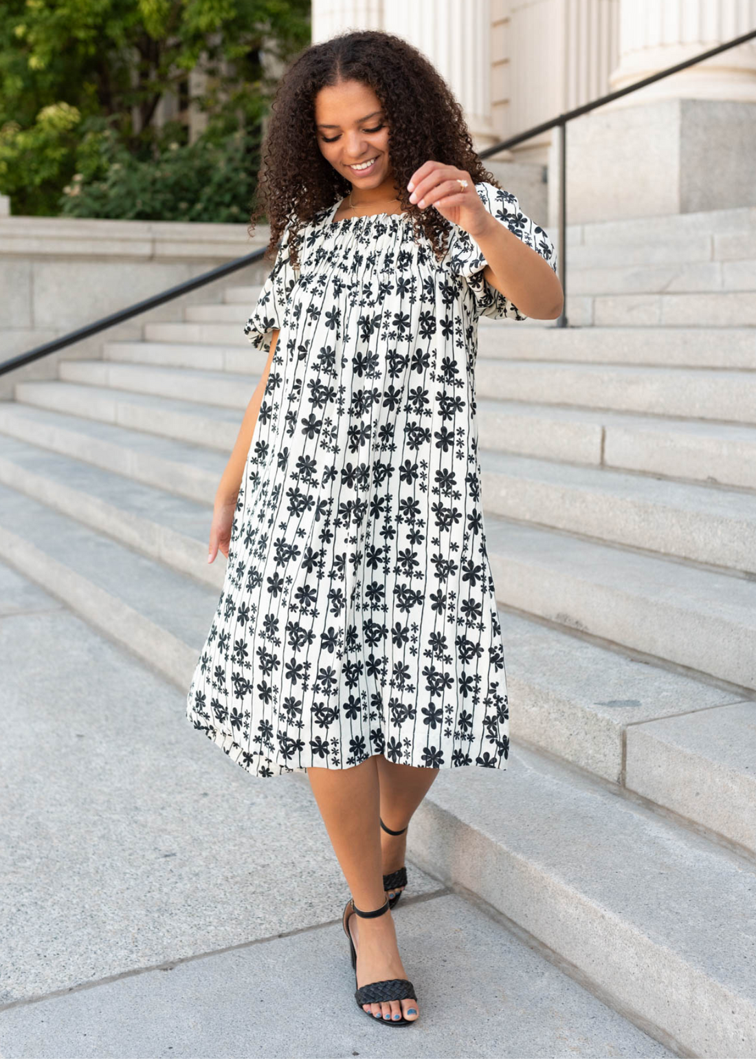 Lauryn Cream Black Floral Dress