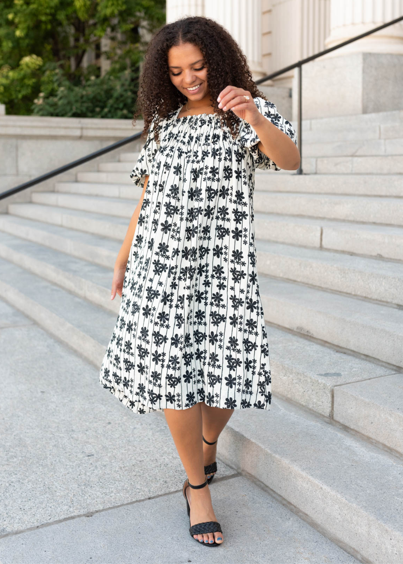 Lauryn Cream Black Floral Dress