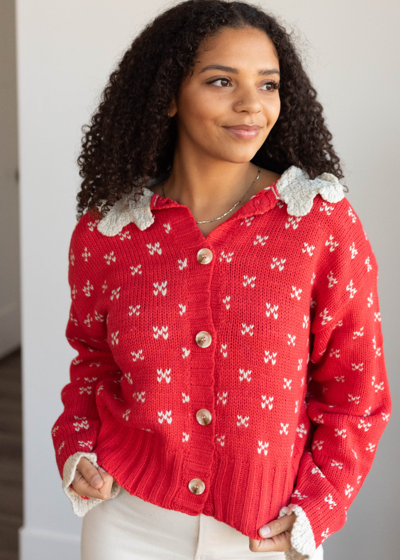 Laycee Red Collared Sweater Top