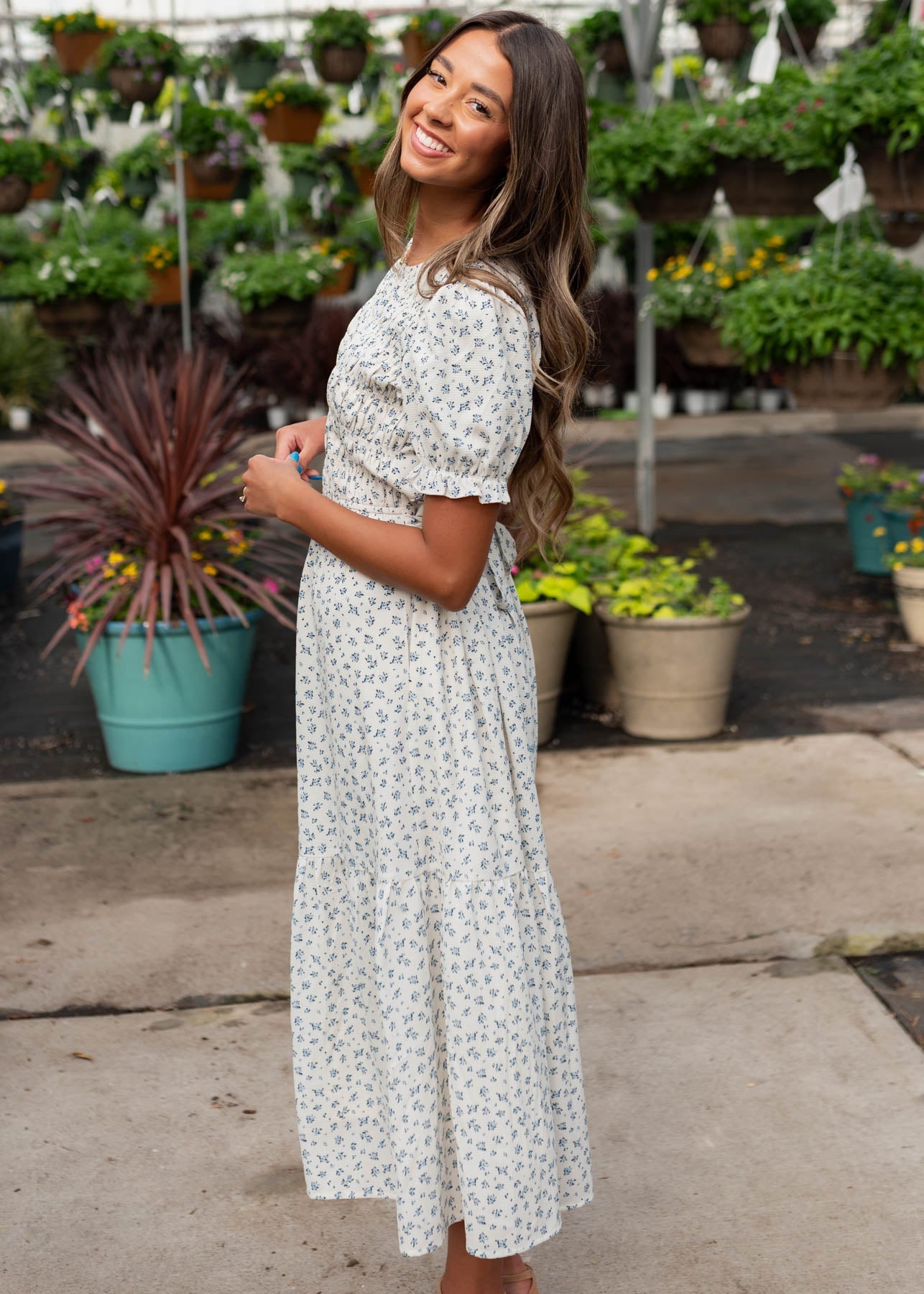 Layla Blue Floral Smocked Dress