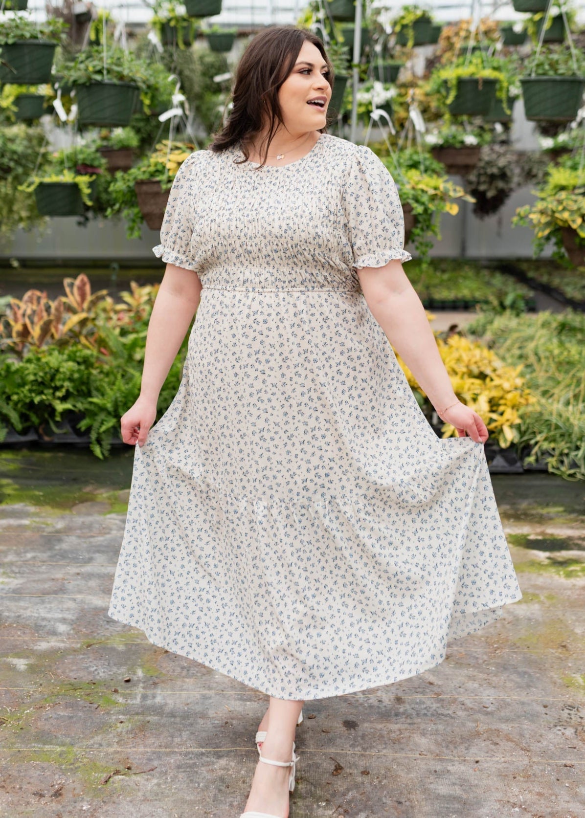 Layla Blue Floral Smocked Dress