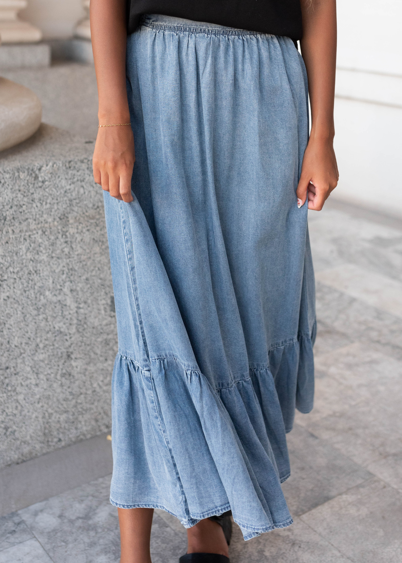 Layla Denim Tiered Skirt