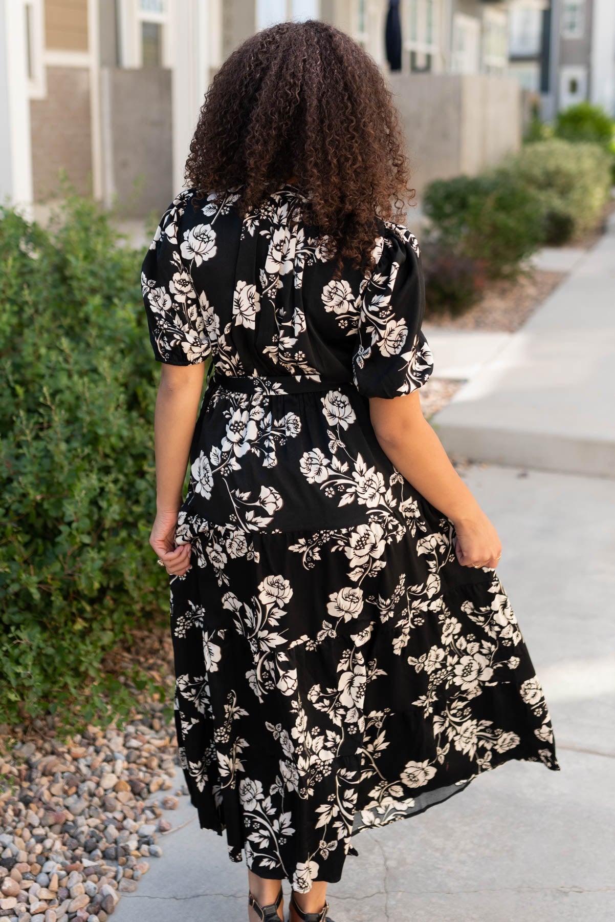 LeAnn Black Floral Button Tiered Dress