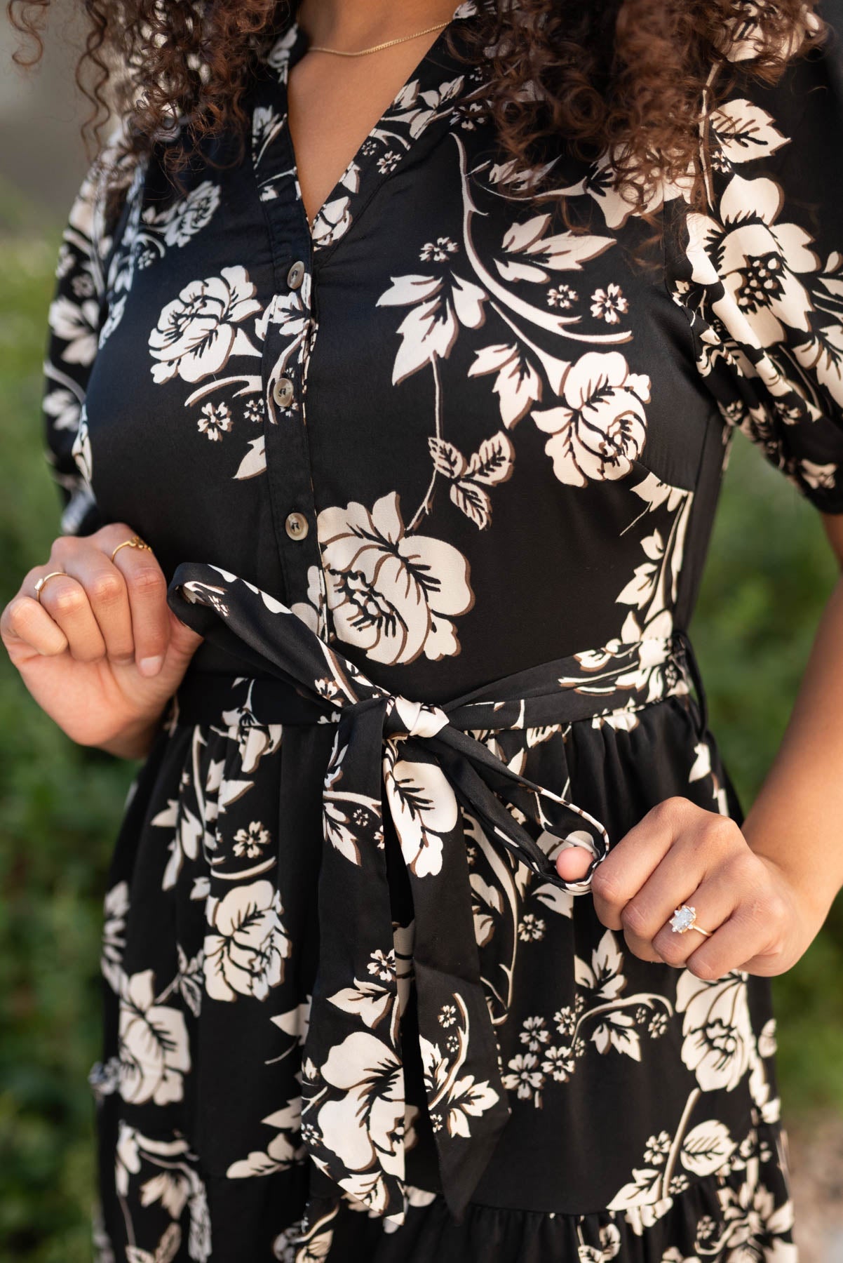 LeAnn Black Floral Button Tiered Dress