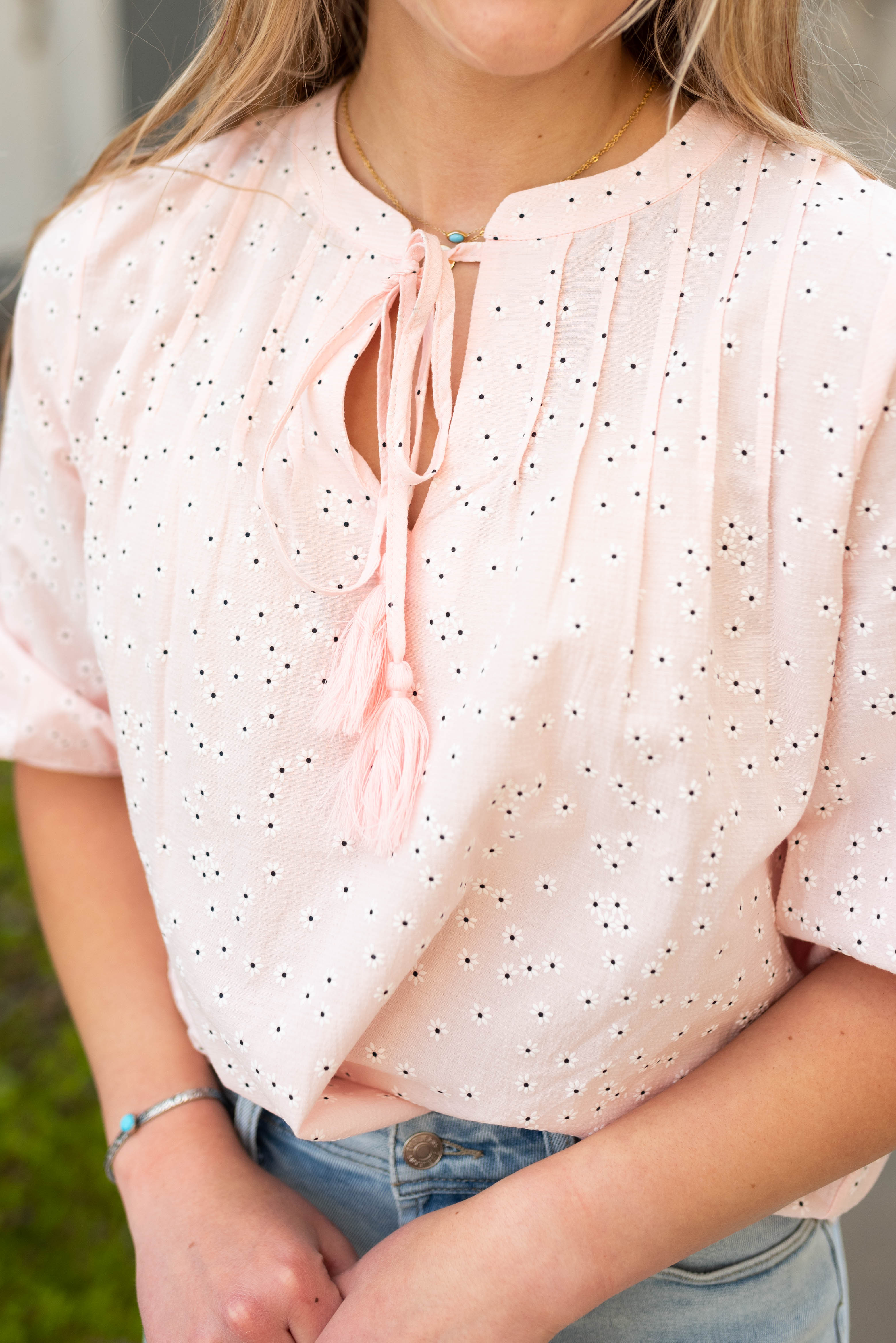 LeeAnne Pink Floral Woven Blouse