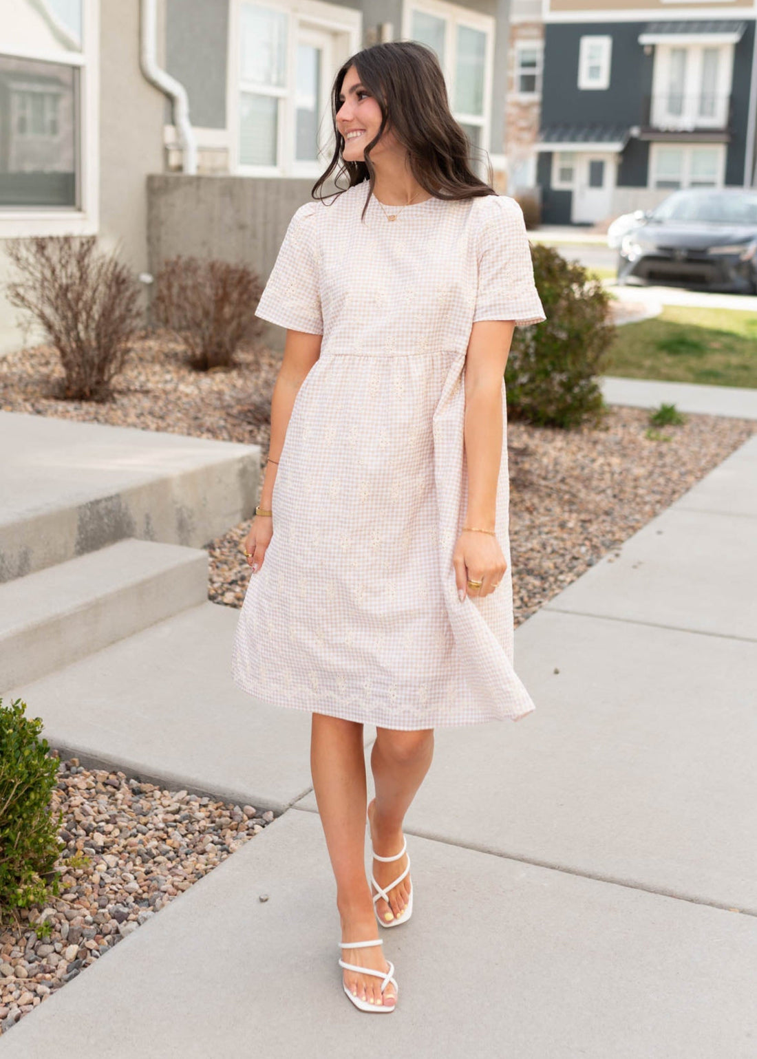 Leiana Embroidered Gingham Mini Dress