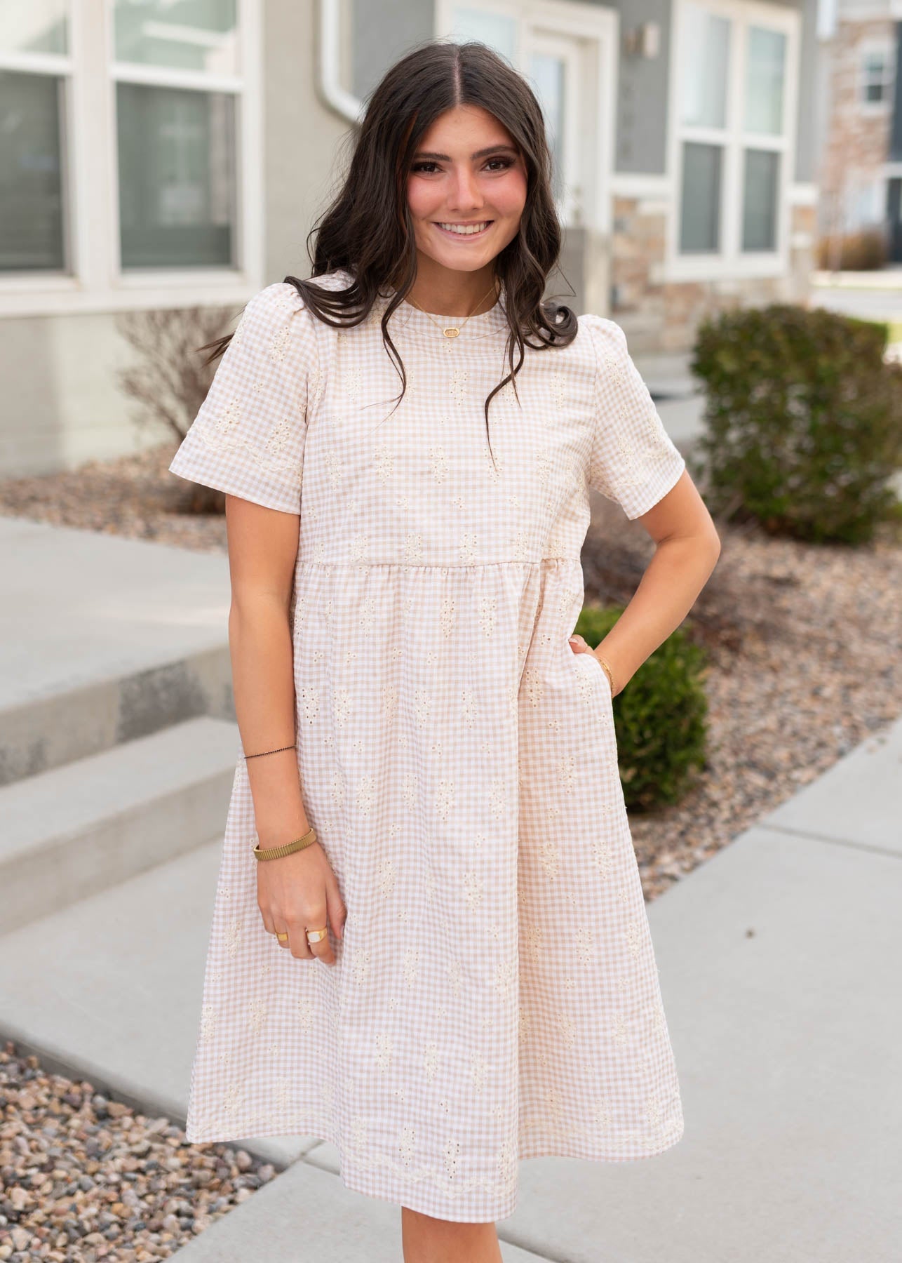Leiana Embroidered Gingham Mini Dress