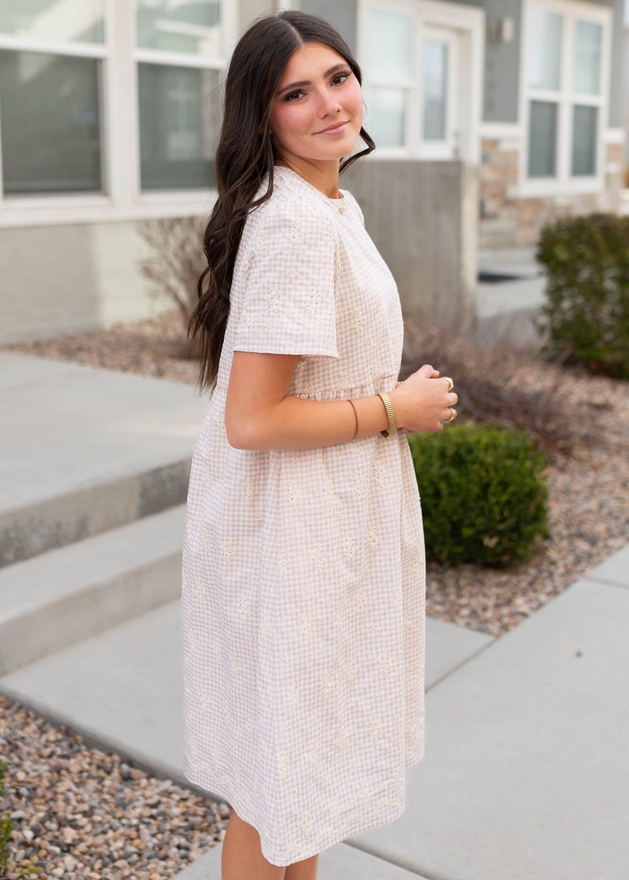 Leiana Embroidered Gingham Mini Dress