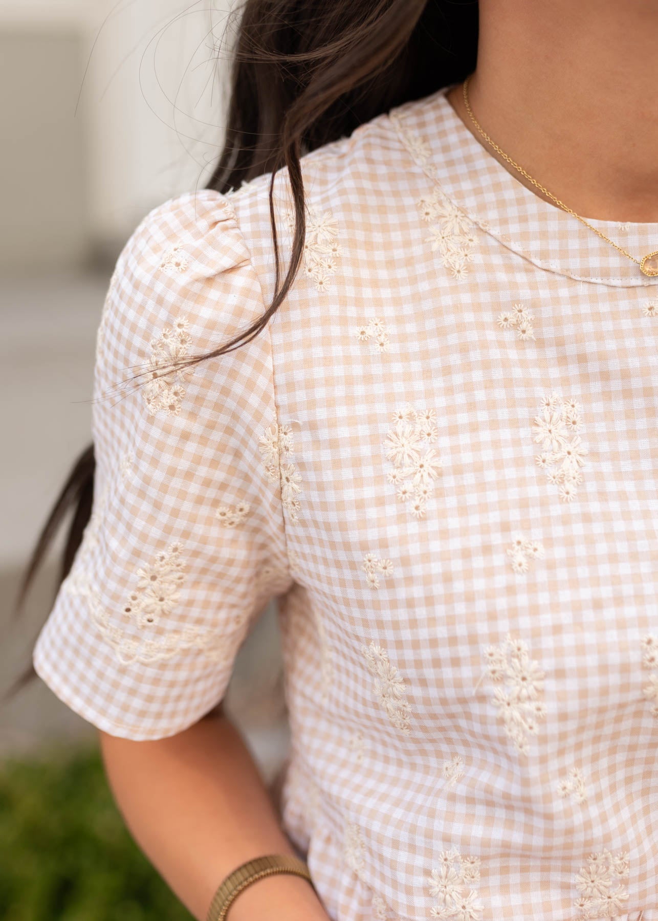 Leiana Embroidered Gingham Mini Dress