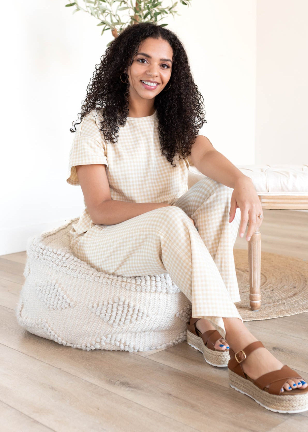 Leila Beige Gingham Knit Pants