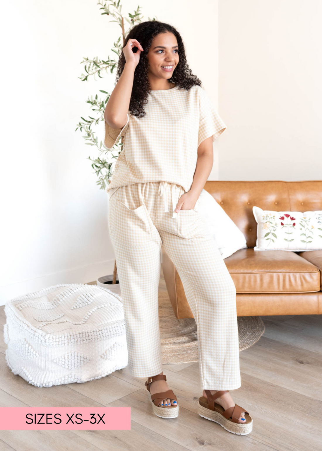 Leila Beige Gingham Knit Pants