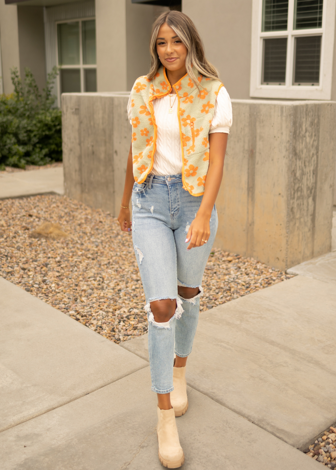 Leila Orange Fleece Vest