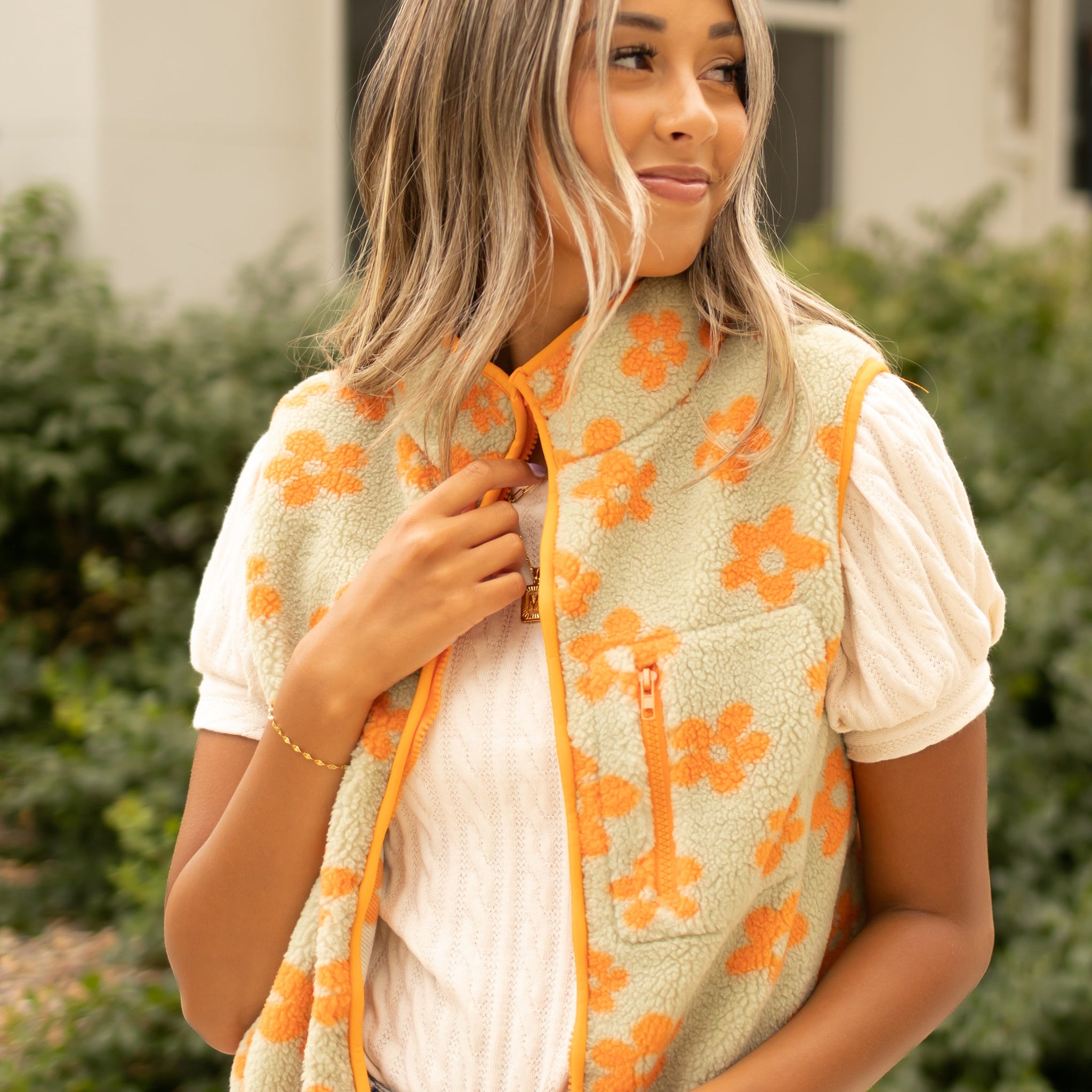 Leila Orange Fleece Vest
