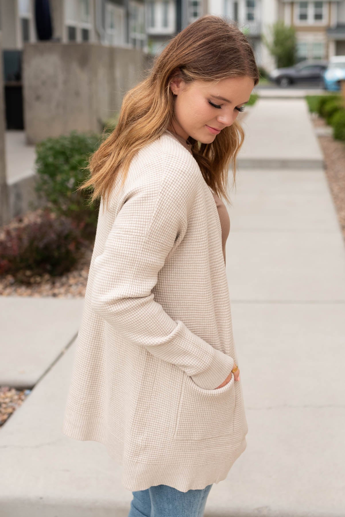 Leisha Oatmeal Waffle Knit Cardigan