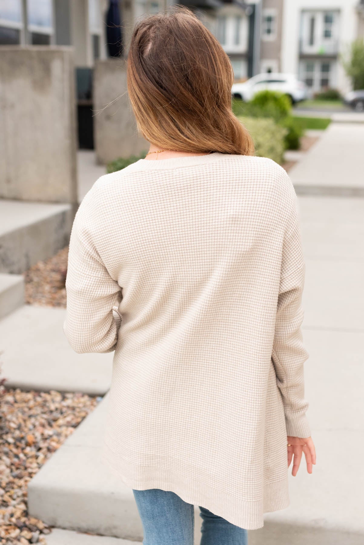 Leisha Oatmeal Waffle Knit Cardigan