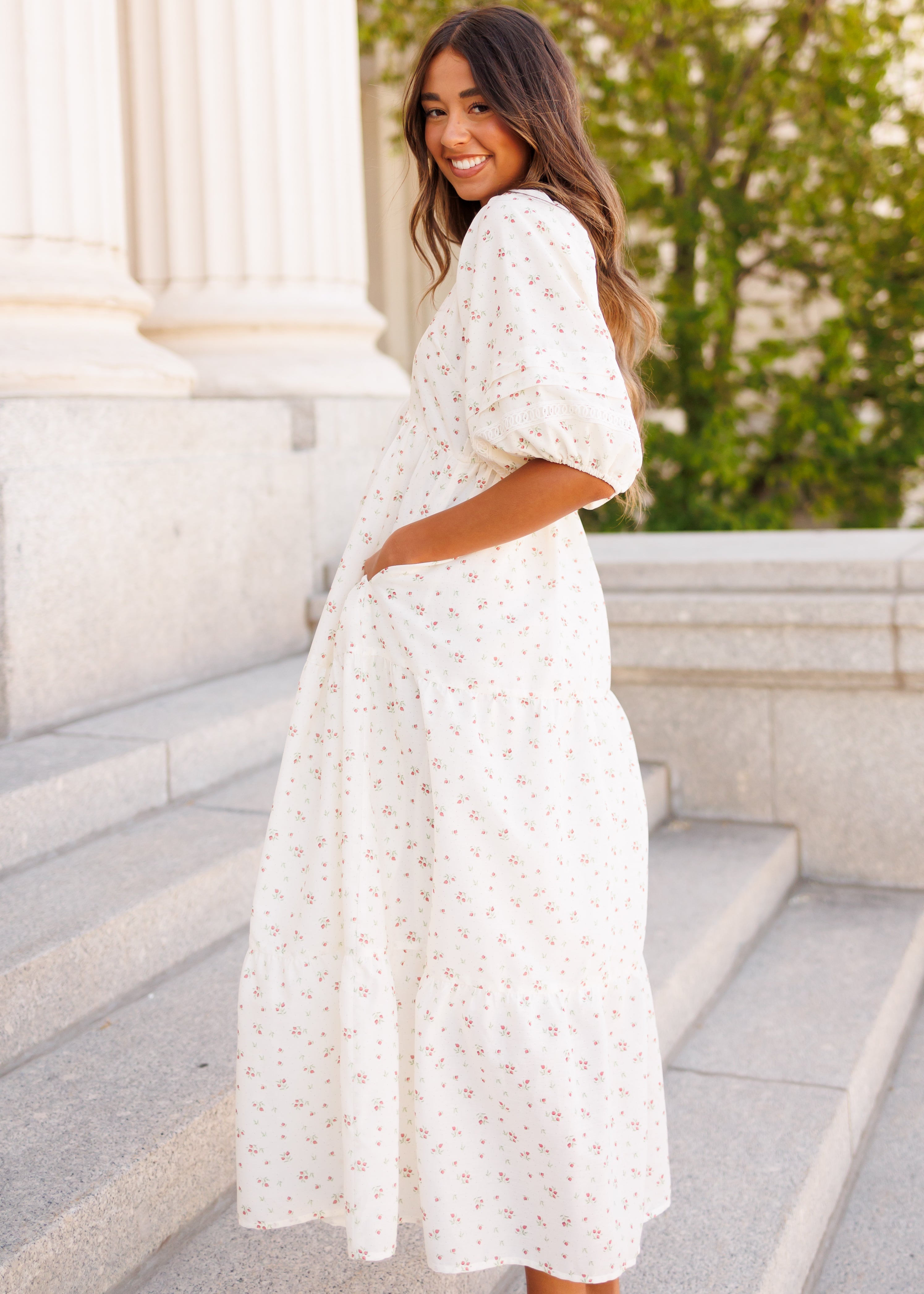 Fansboho Ivory Floral Dress