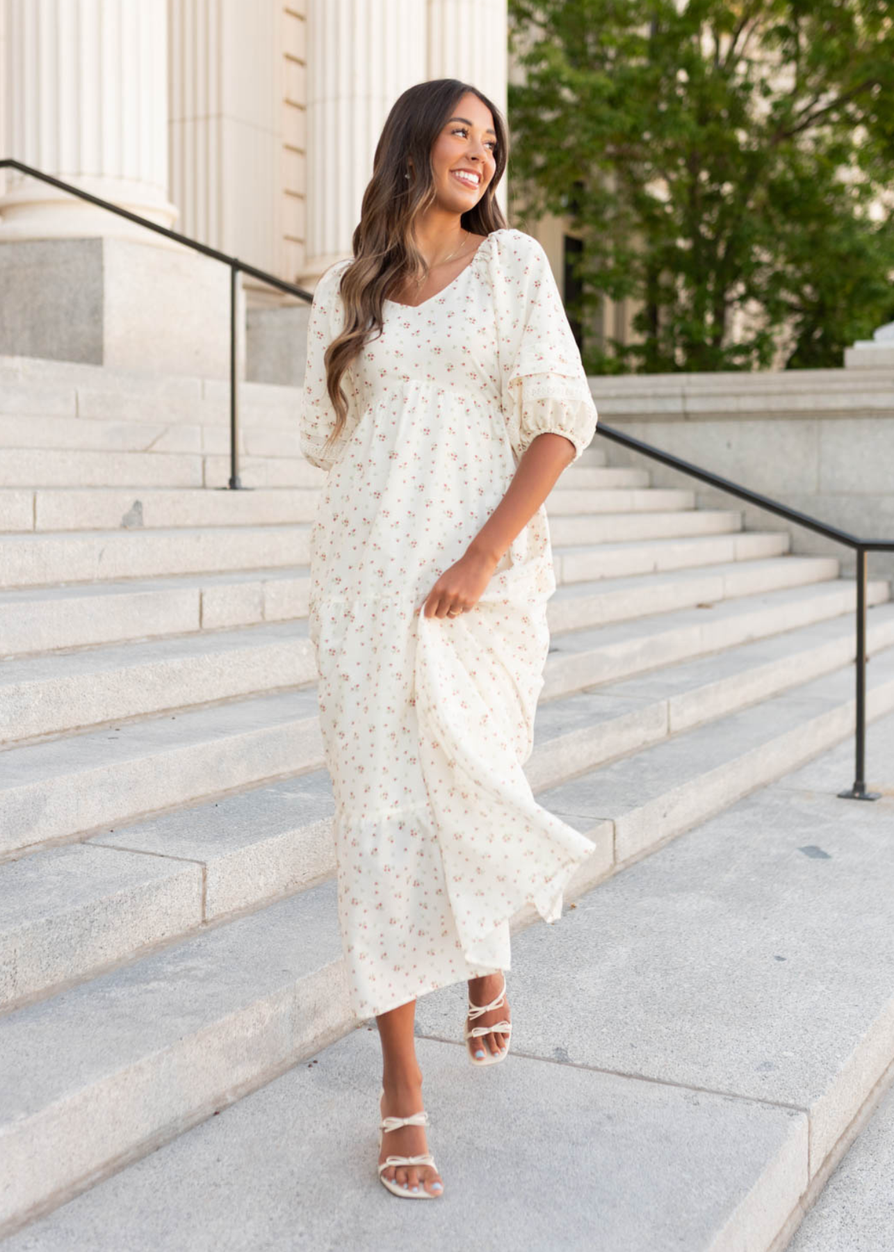 Fansboho Ivory Floral Dress