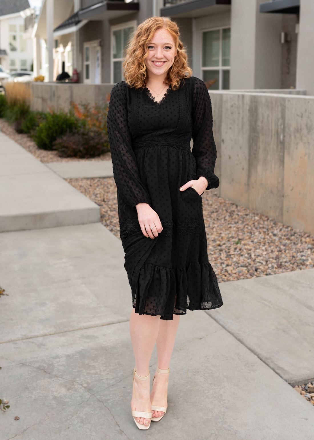 Lenora Black Textured Dress