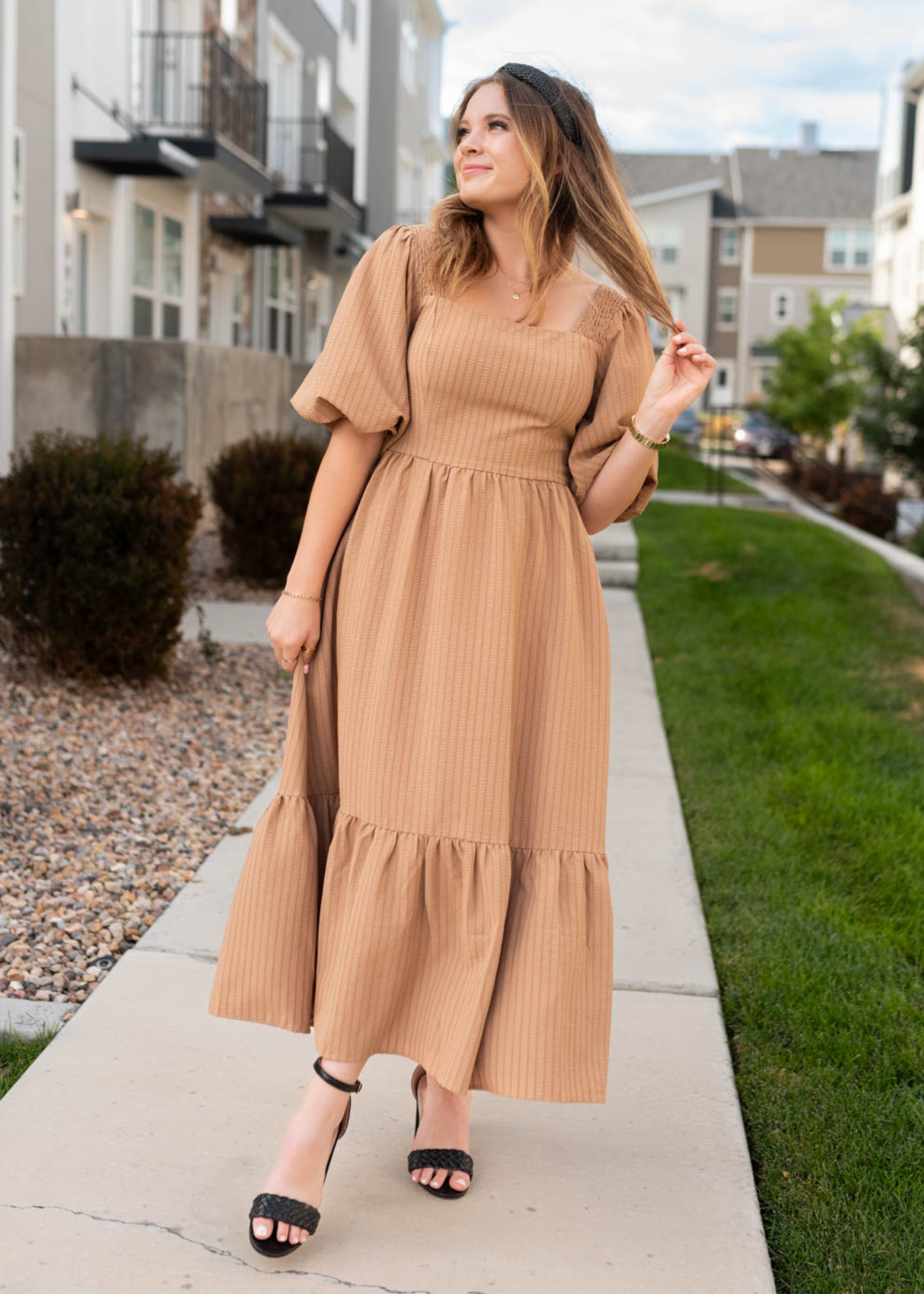 Leona Taupe Square Neck Dress