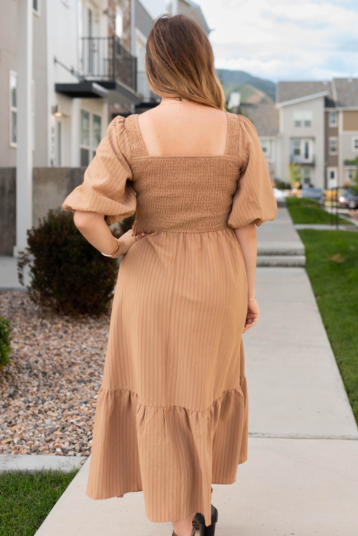 Leona Taupe Square Neck Dress