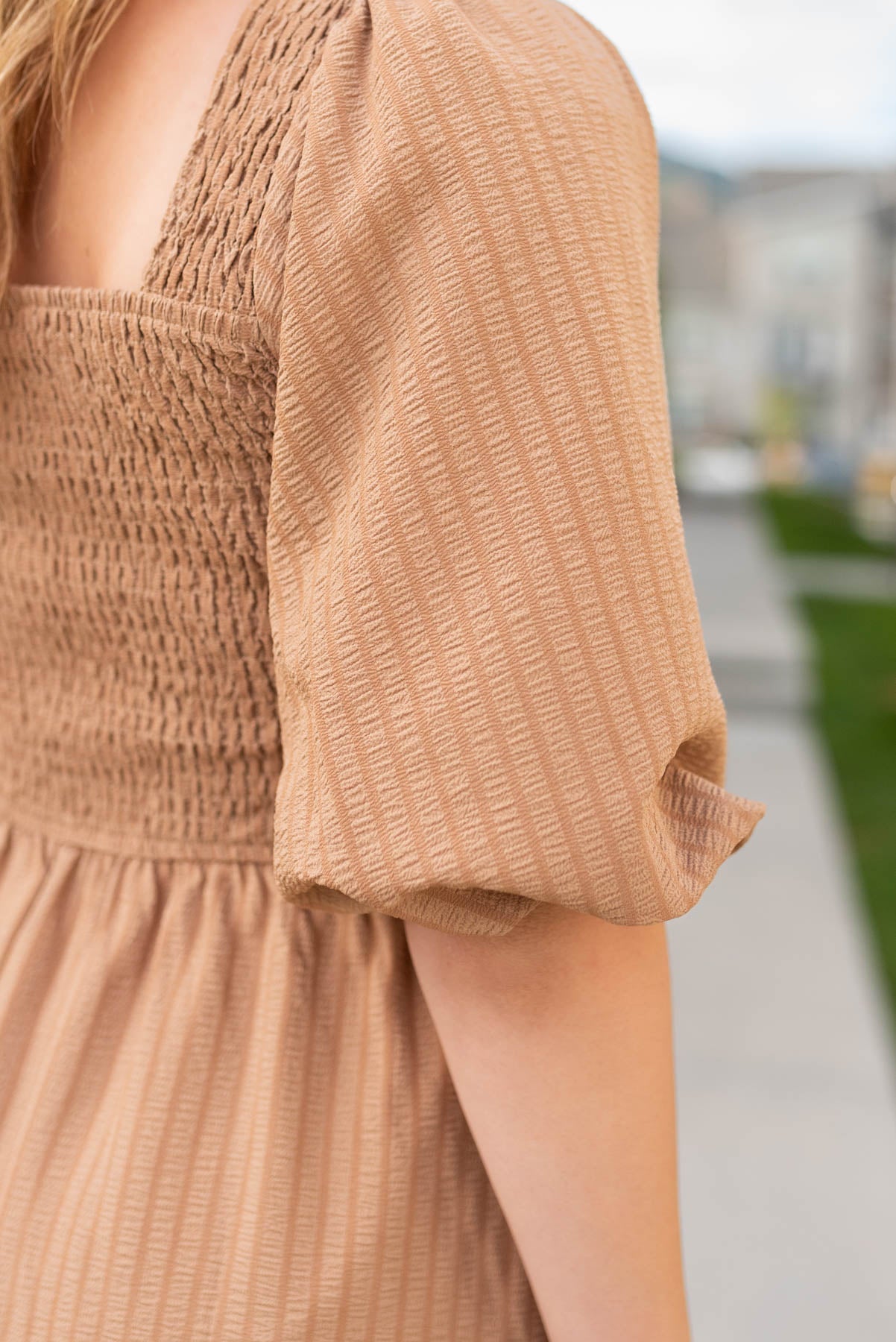 Leona Taupe Square Neck Dress