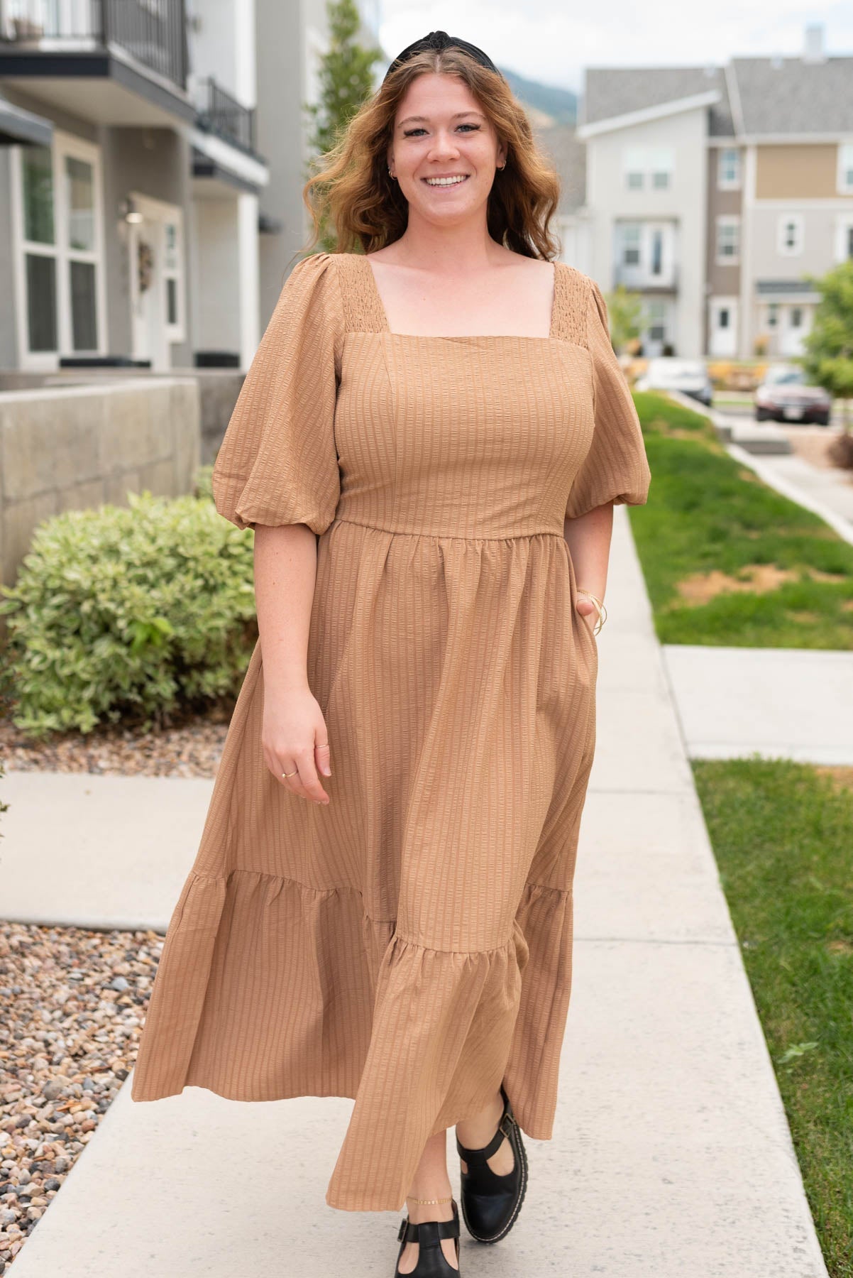 Leona Taupe Square Neck Dress