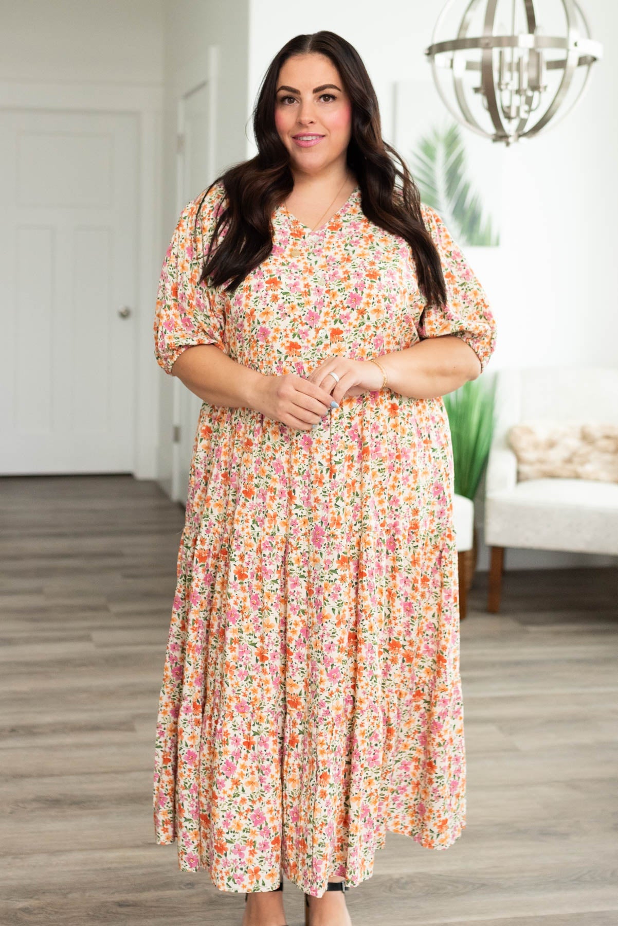 Lesley Apricot Floral Dress