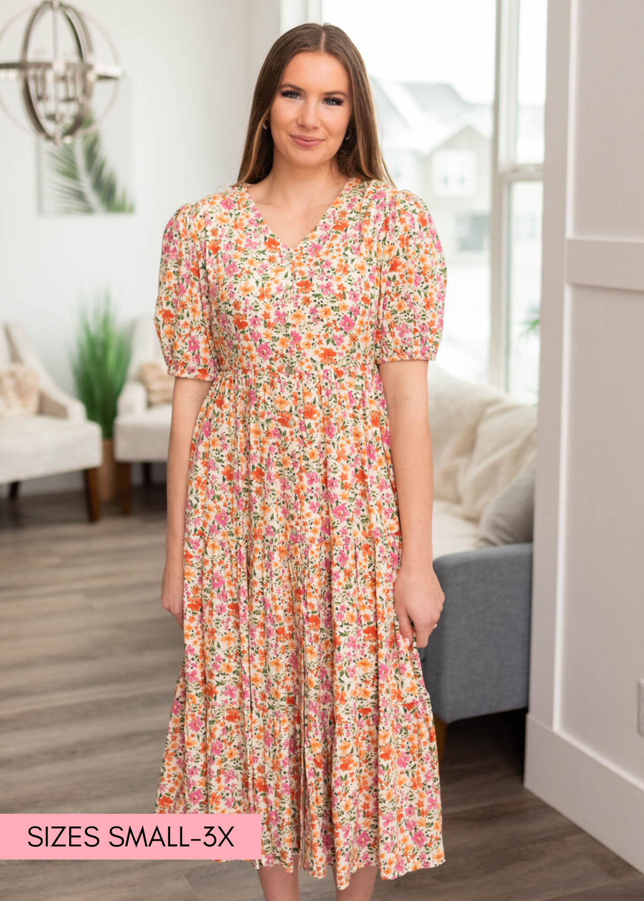 Lesley Apricot Floral Dress