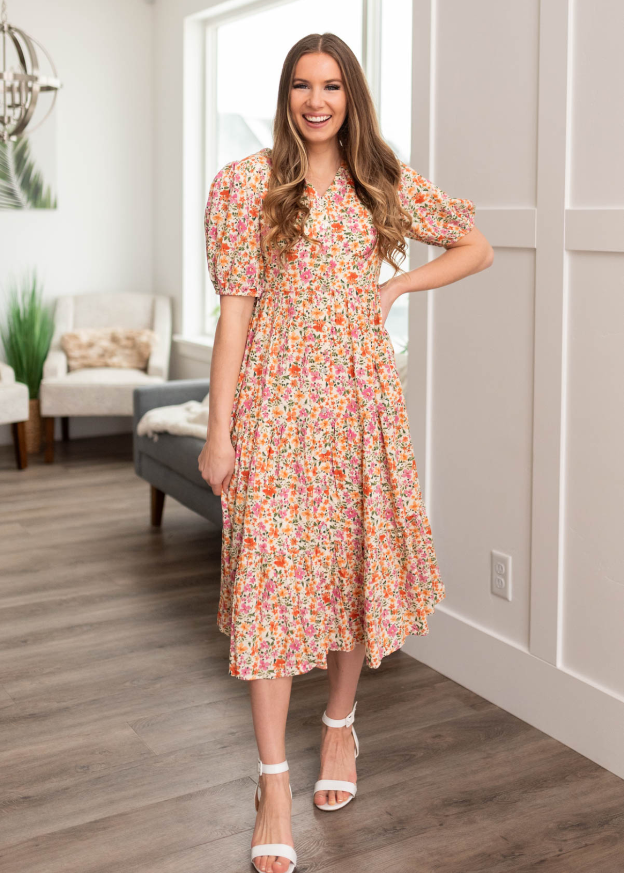 Lesley Apricot Floral Dress