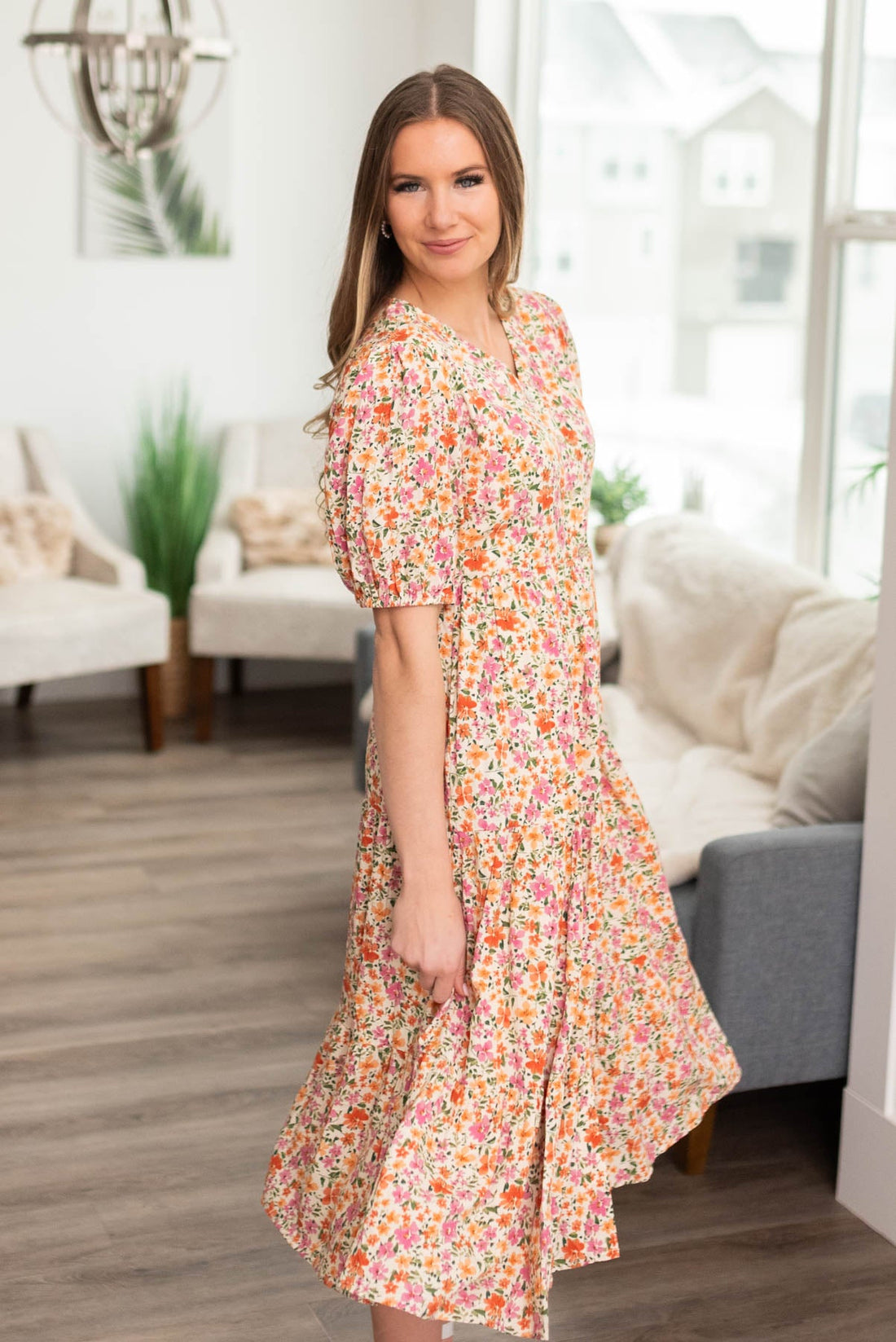 Lesley Apricot Floral Dress