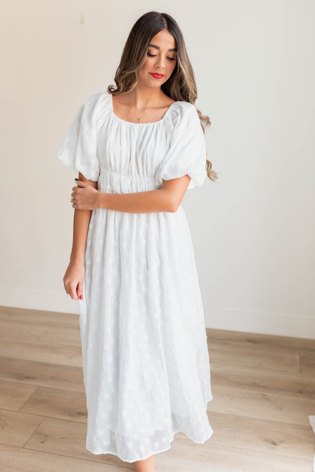 Lesley White Floral Square Neck Dress