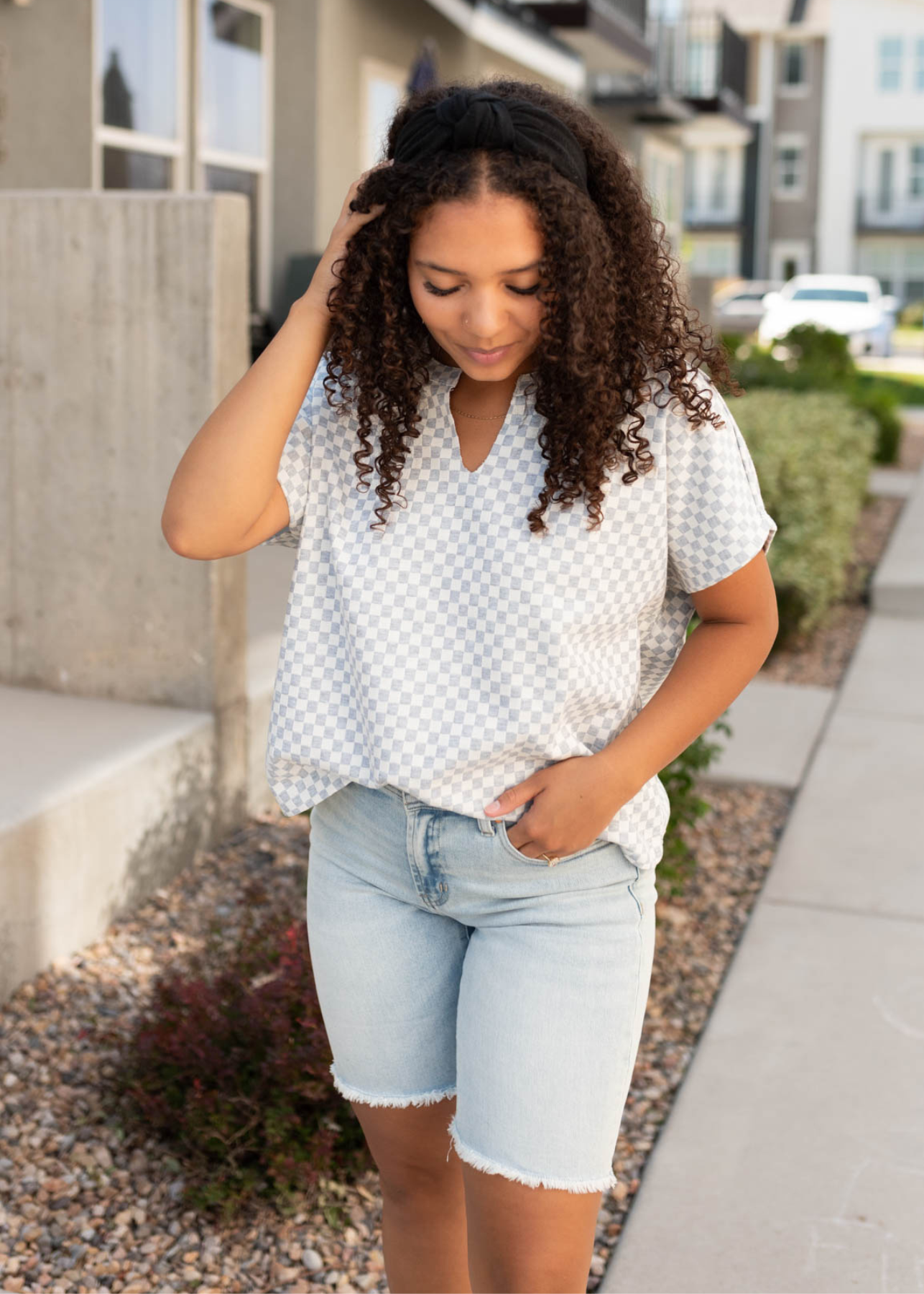 Lexi Heather Grey Checkered Top