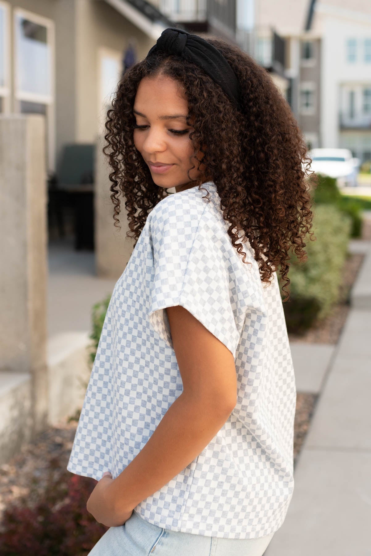 Lexi Heather Grey Checkered Top
