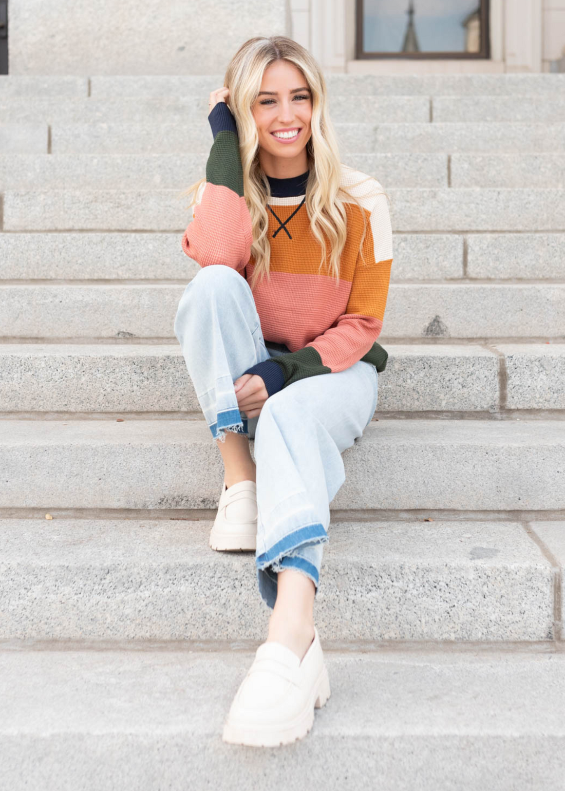 Liana Navy Multi Stripe Top