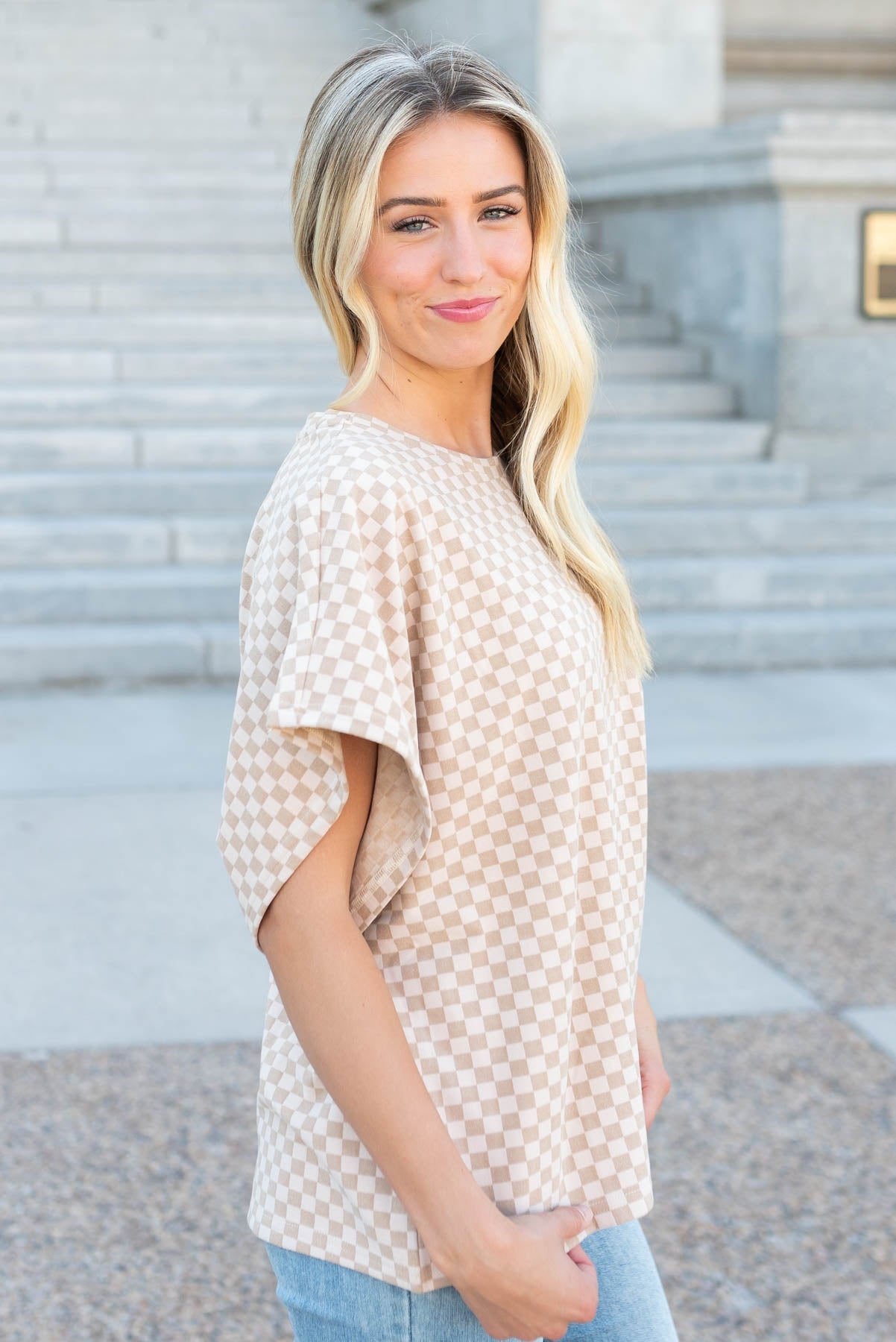 Libby Almond Checkered Top