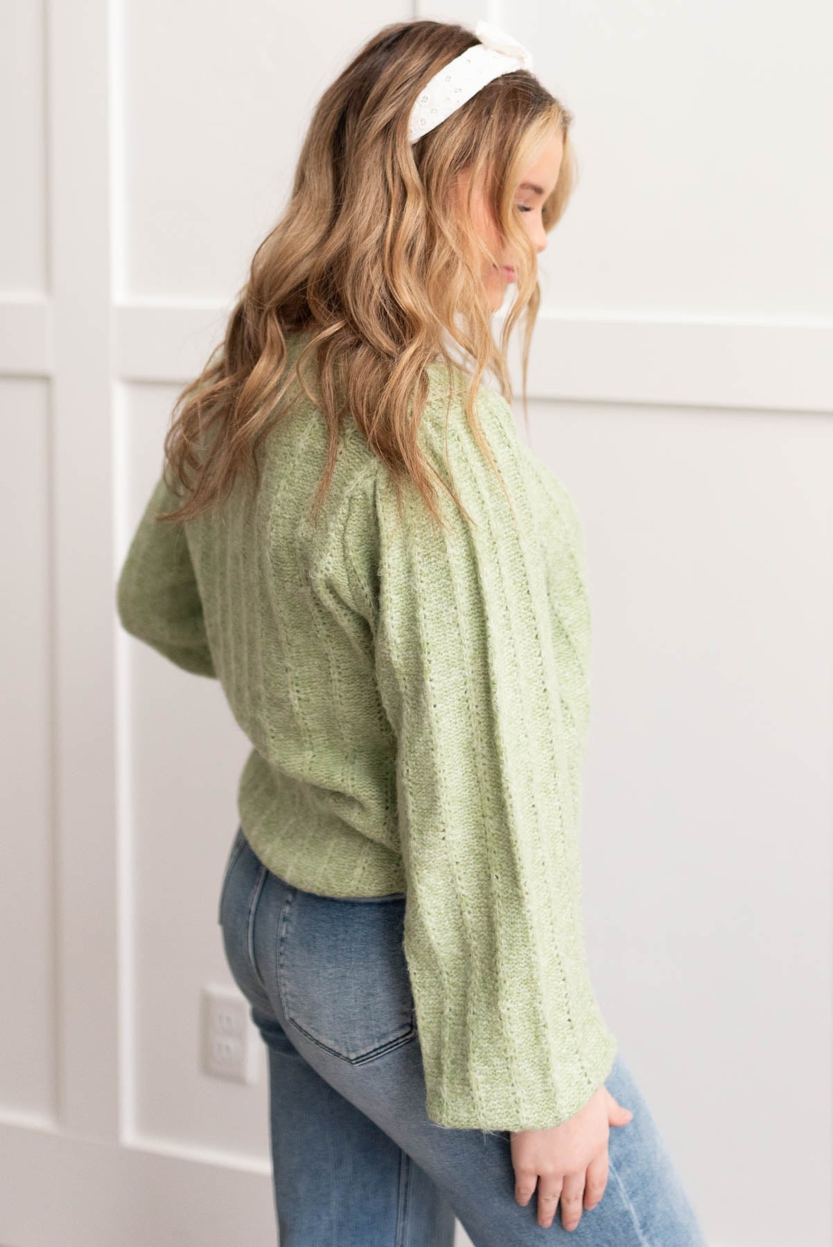 Lila Light Green Puff Sleeve Sweater