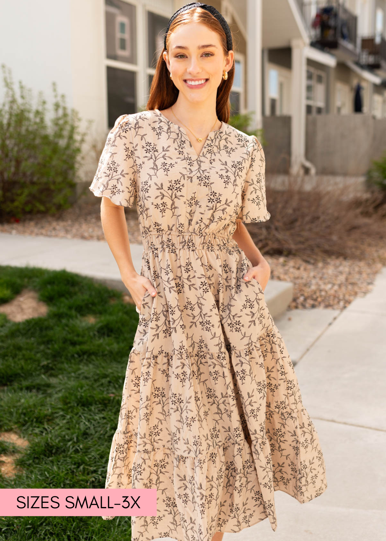 Lilah Taupe Patterned Dress