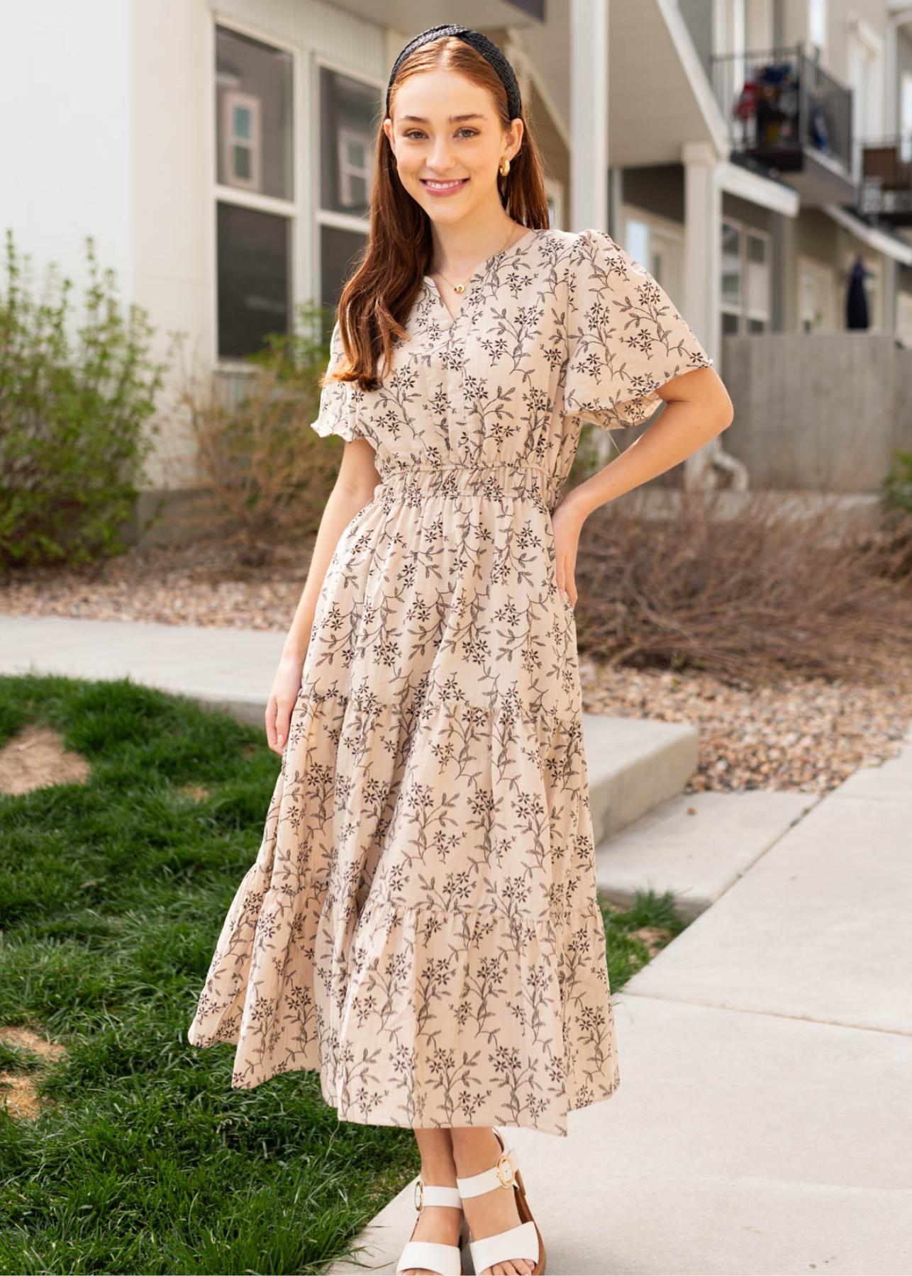 Lilah Taupe Patterned Dress