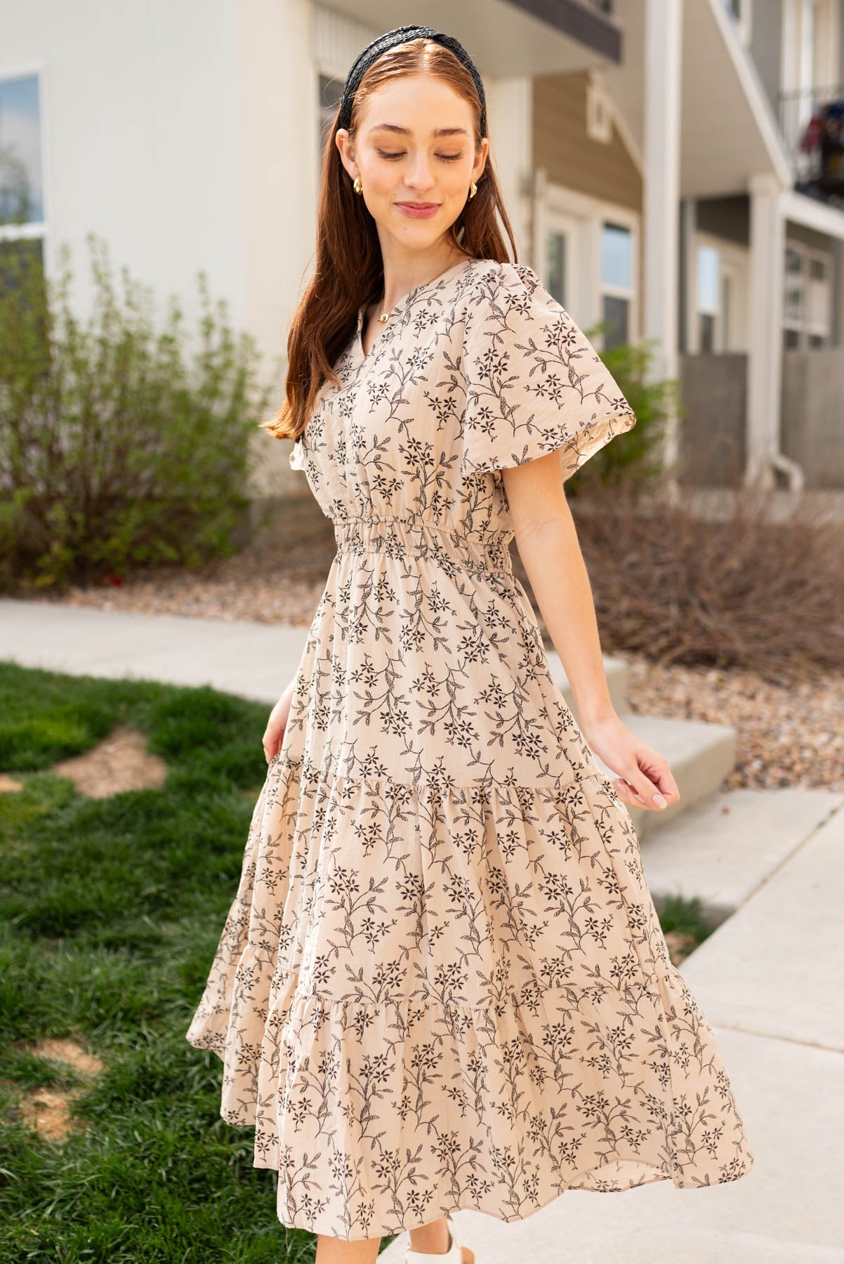 Lilah Taupe Patterned Dress