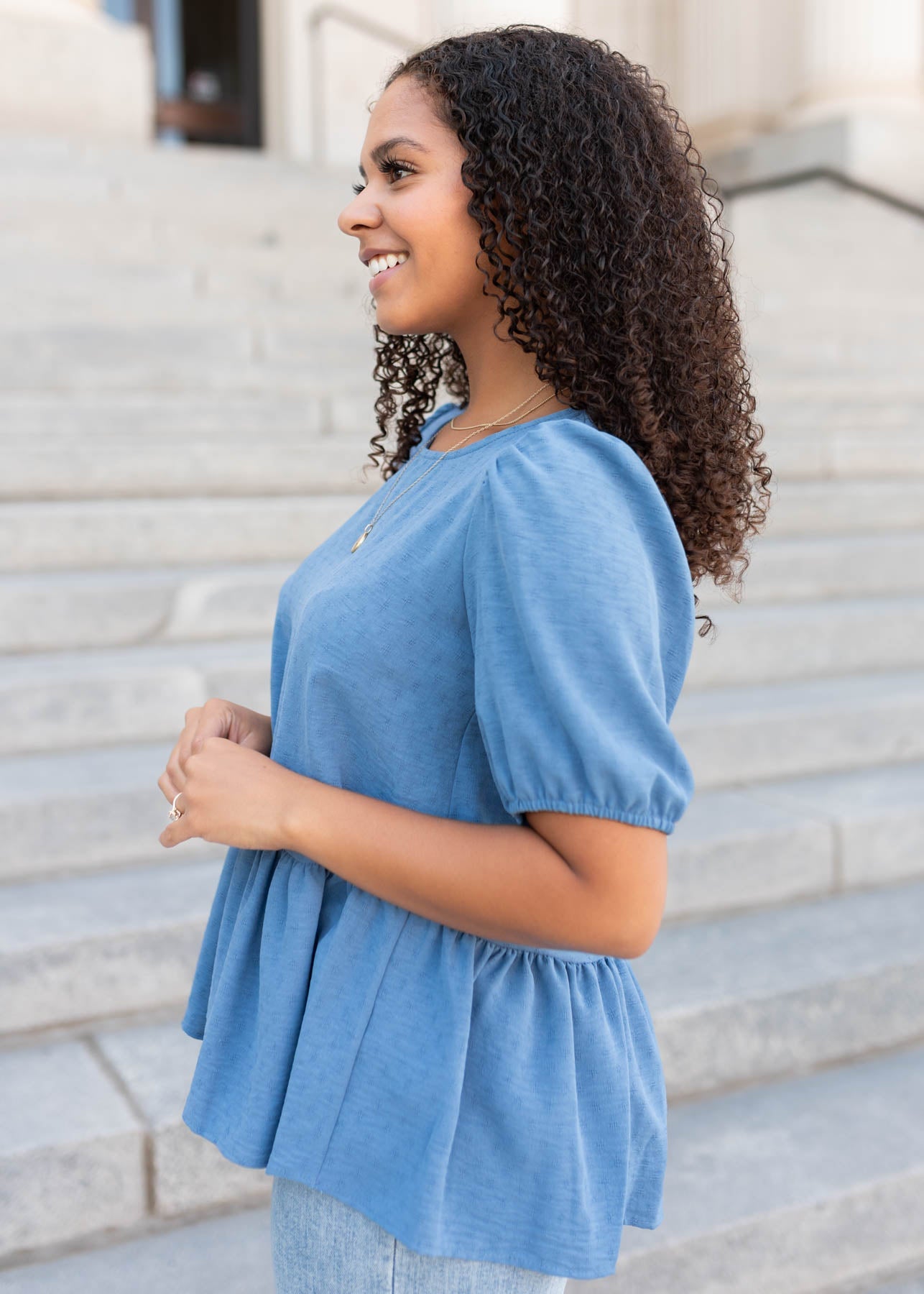 Lilia Blue Peplum Shirt