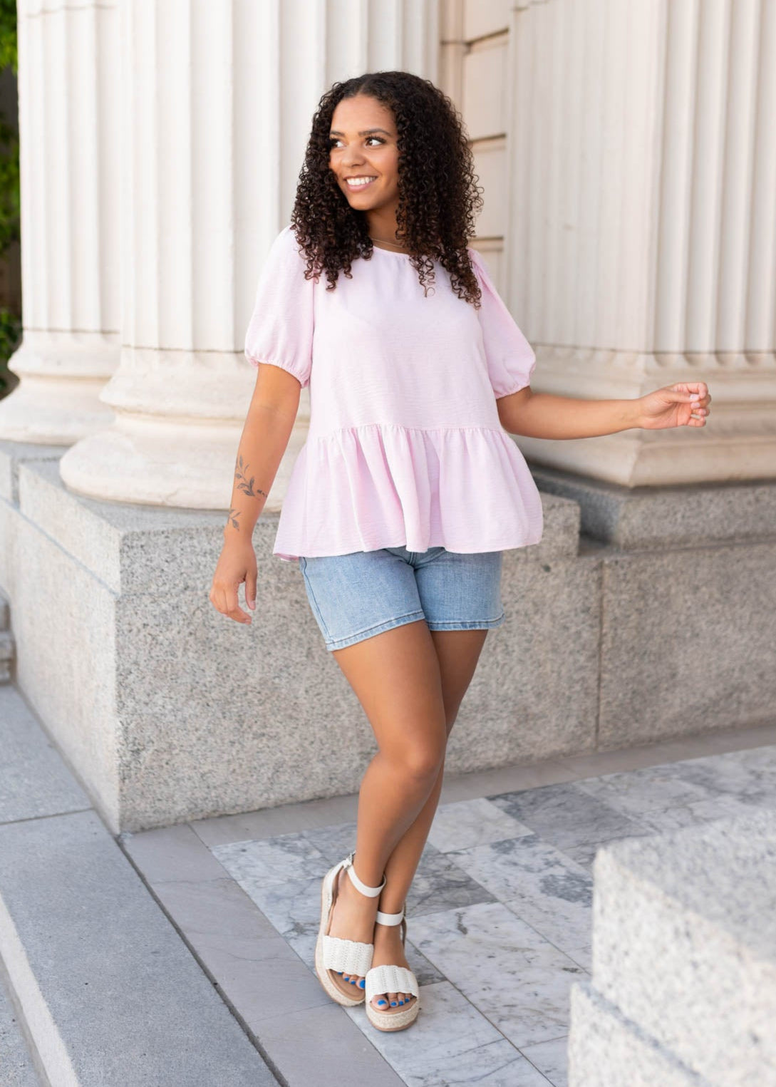 Lilia Pink Peplum Shirt