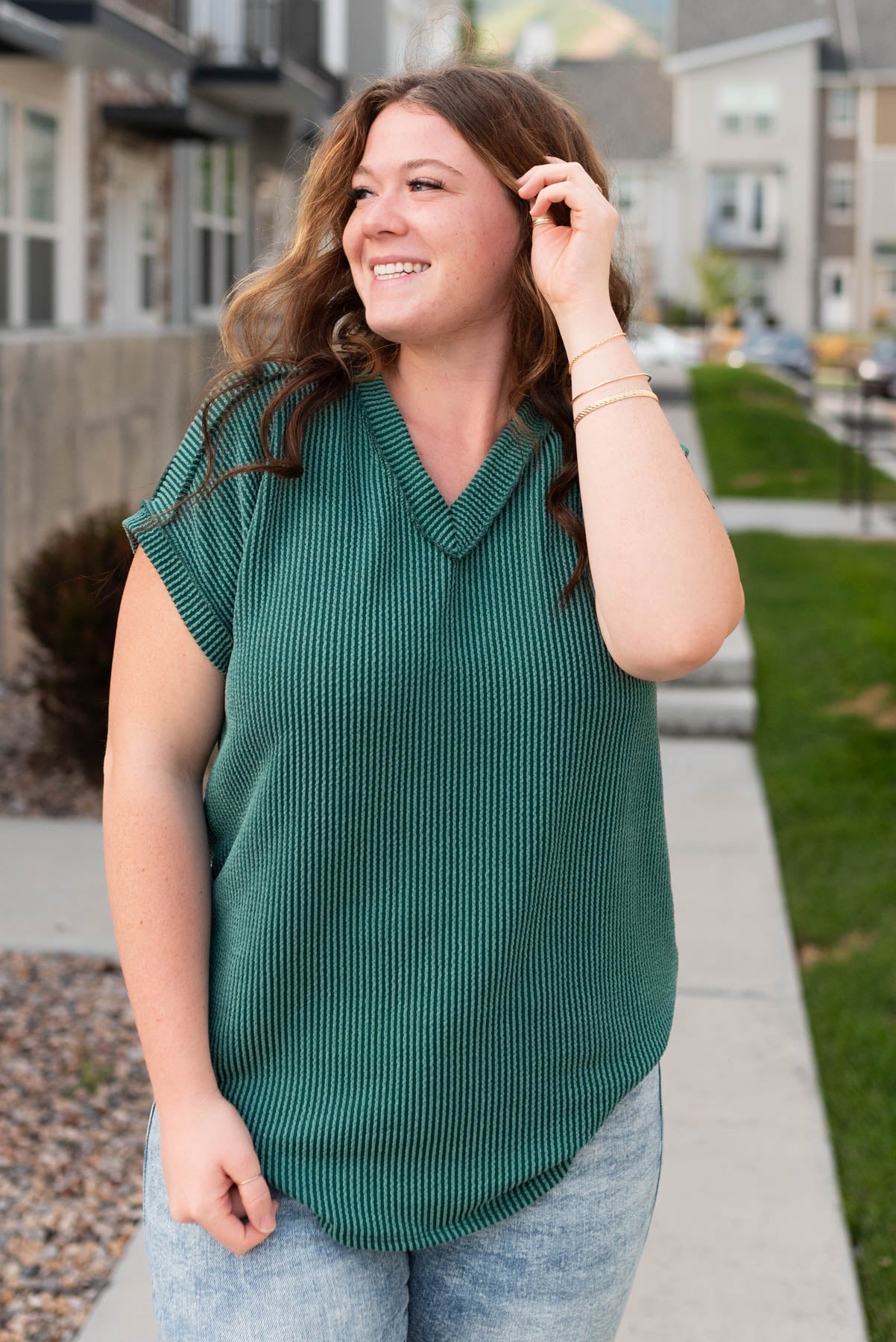 Liliana Hunter Green Ribbed Top