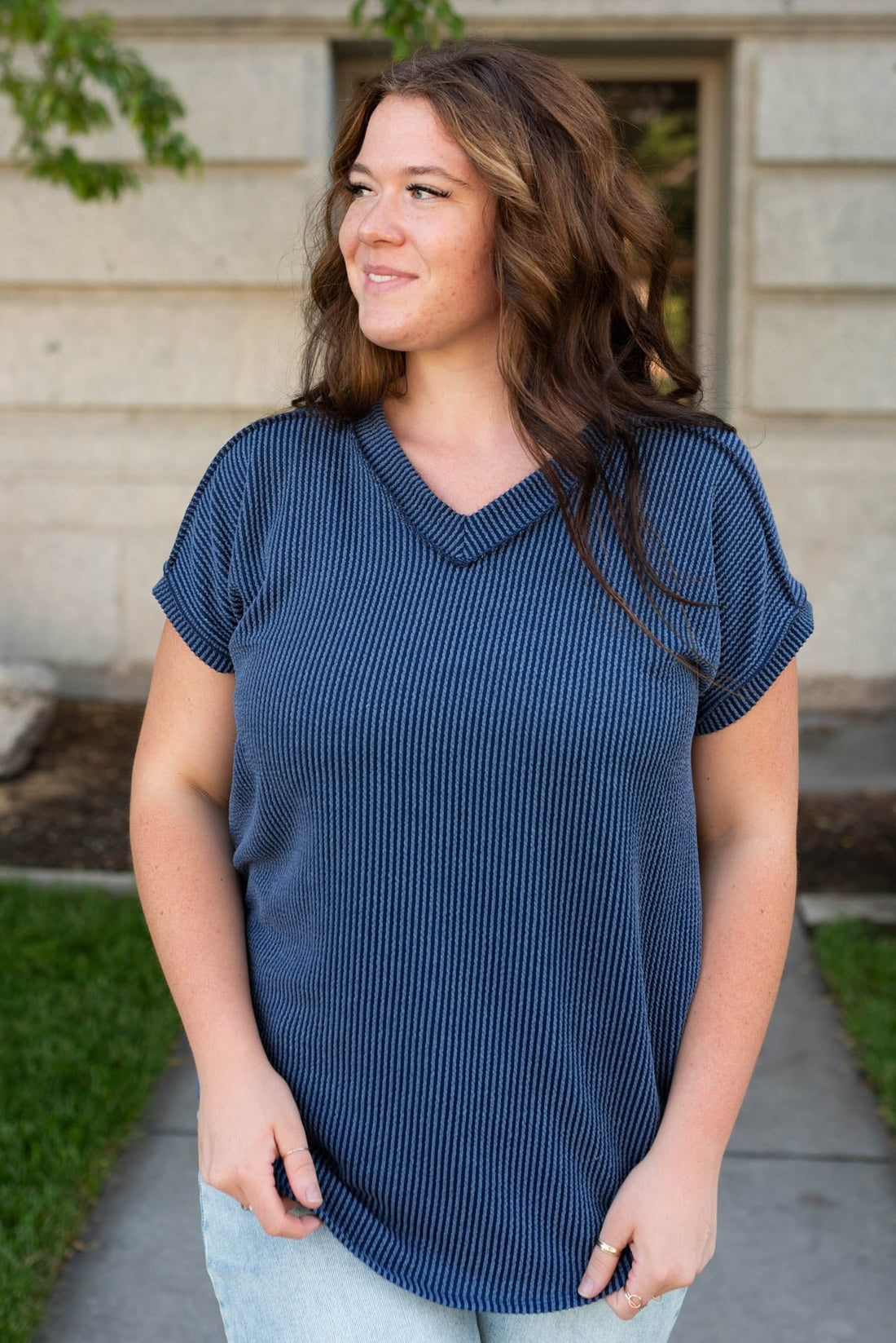 Liliana Navy Ribbed Top