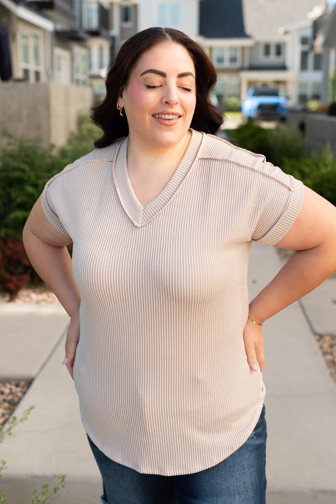 Liliana Oatmeal Ribbed Top