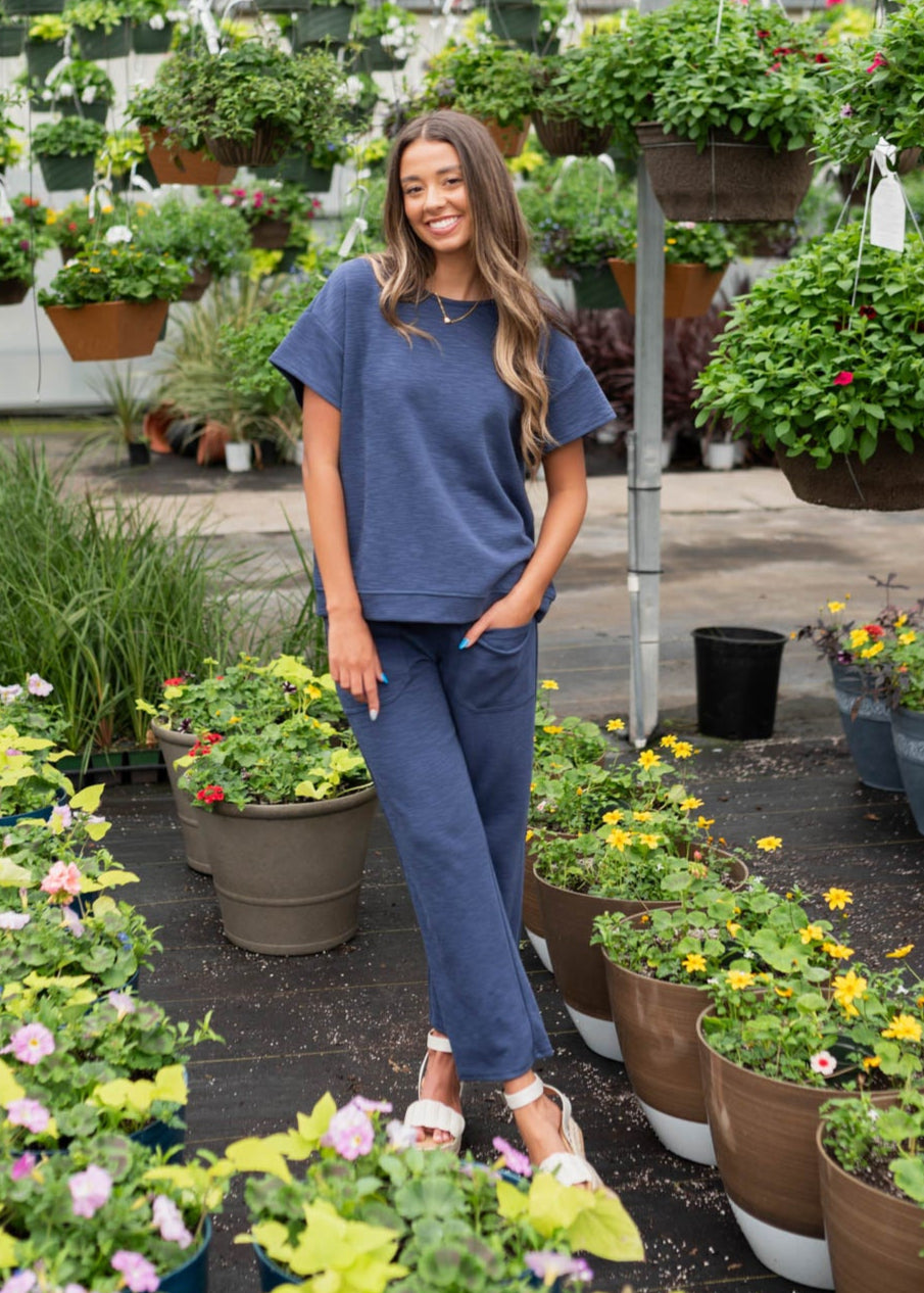 Lillian Navy Knit Pants